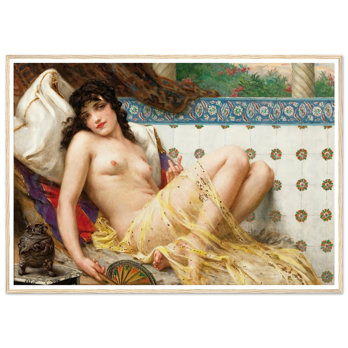 Odalisque With The Fan Art Print | Guillaume Seignac - Framed Poster - 30x40 cm / 12x16″ - Black frame