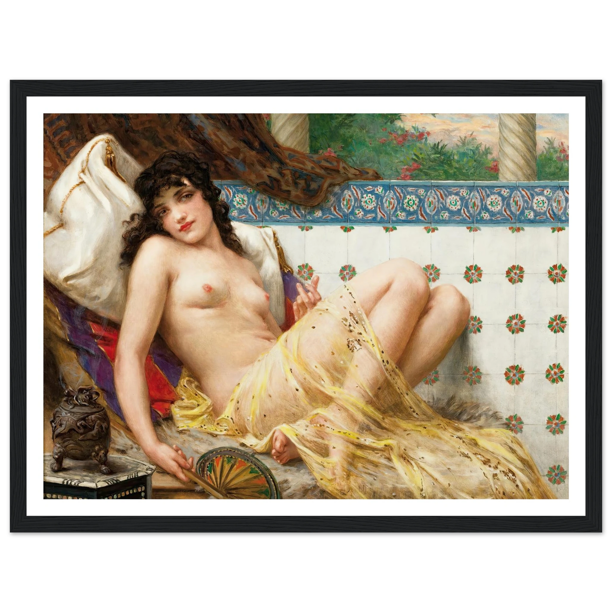 Odalisque With The Fan Art Print | Guillaume Seignac - Framed Poster - 30x40 cm / 12x16″ - Black frame