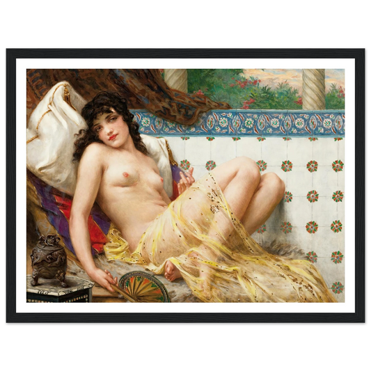 Odalisque With The Fan Art Print | Guillaume Seignac - Framed Poster - 30x40 cm / 12x16″ - Black frame