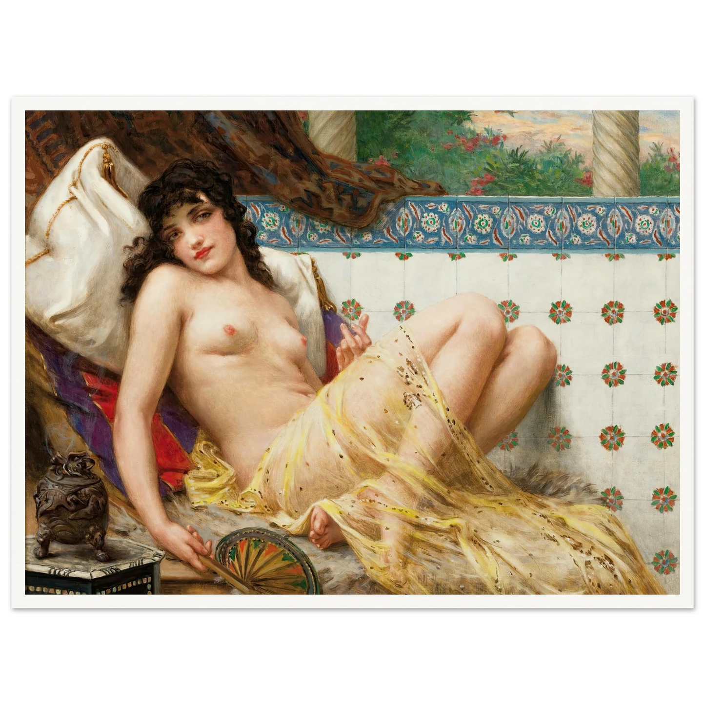 Odalisque With The Fan Art Print | Guillaume Seignac - Framed Poster - 30x40 cm / 12x16″ - Black frame