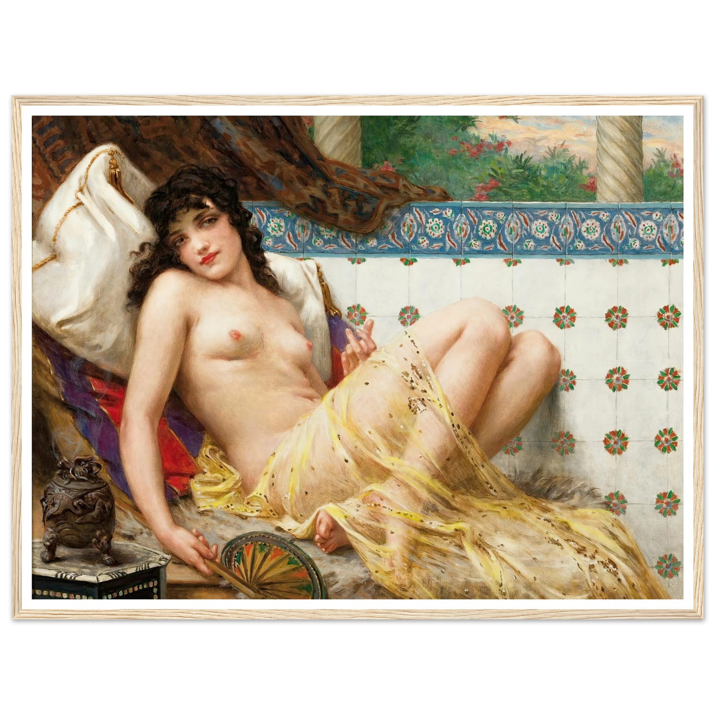 Odalisque With The Fan Art Print | Guillaume Seignac - Framed Poster - 30x40 cm / 12x16″ - Black frame