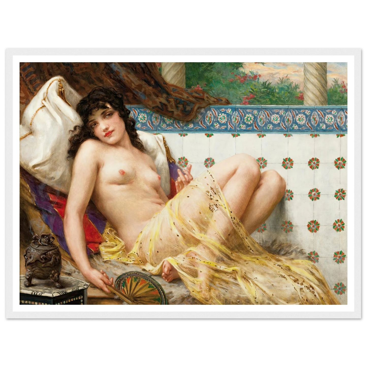 Odalisque With The Fan Art Print | Guillaume Seignac - Framed Poster - 30x40 cm / 12x16″ - Black frame