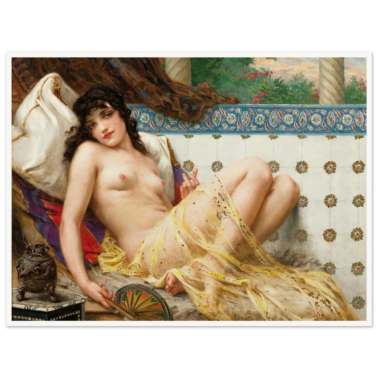 Odalisque With The Fan Art Print | Guillaume Seignac - Framed Poster - 30x40 cm / 12x16″ - Black frame
