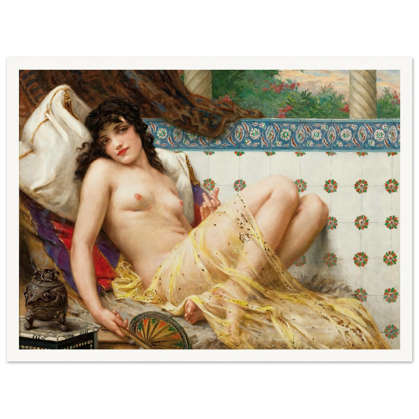 Odalisque With The Fan Art Print | Guillaume Seignac - Framed Poster - 30x40 cm / 12x16″ - Black frame