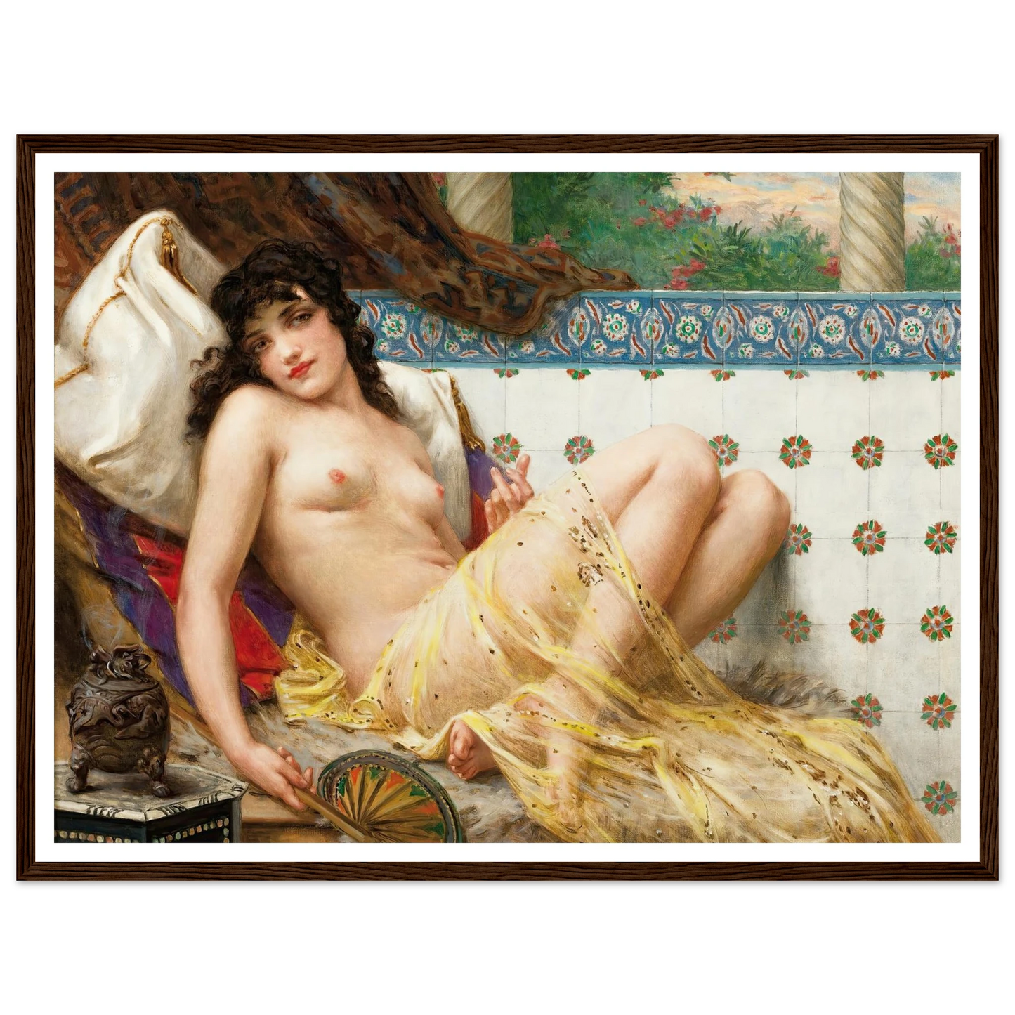 Odalisque With The Fan Art Print | Guillaume Seignac - Framed Poster - 30x40 cm / 12x16″ - Black frame