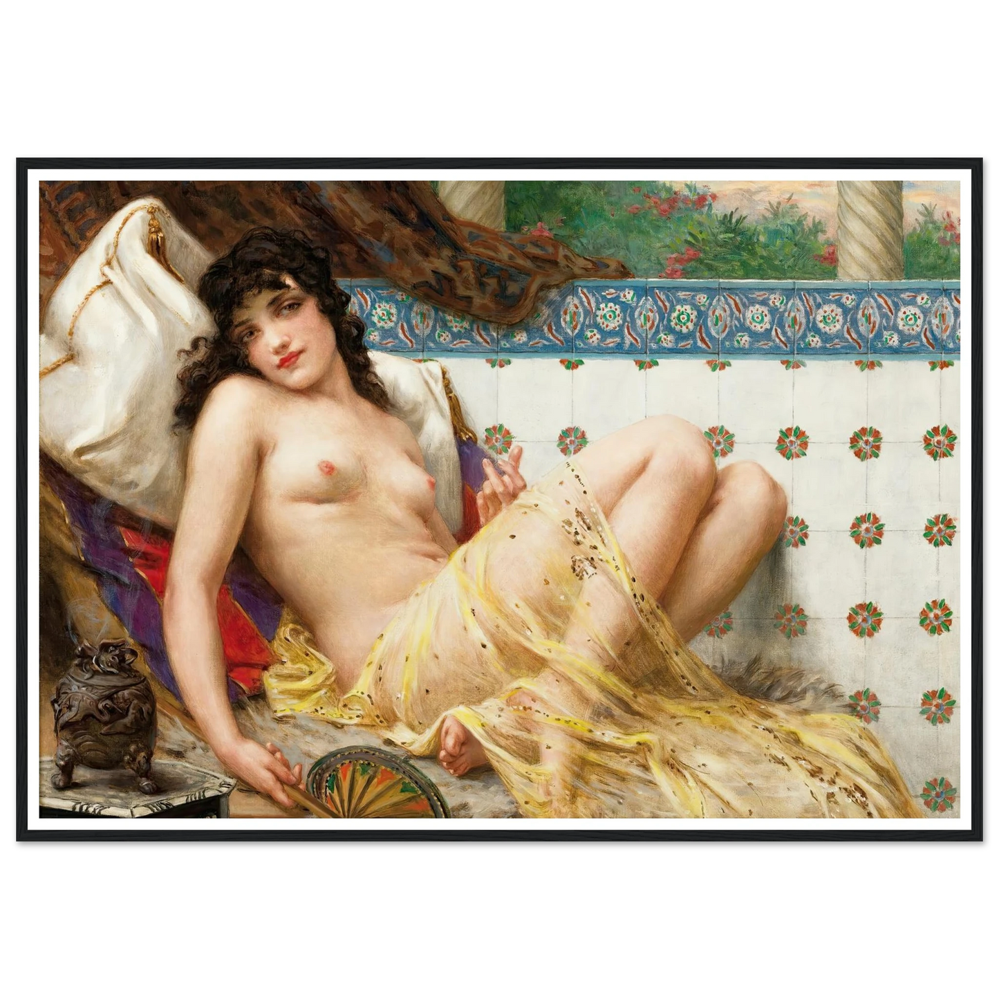 Odalisque With The Fan Art Print | Guillaume Seignac - Framed Poster - 30x40 cm / 12x16″ - Black frame