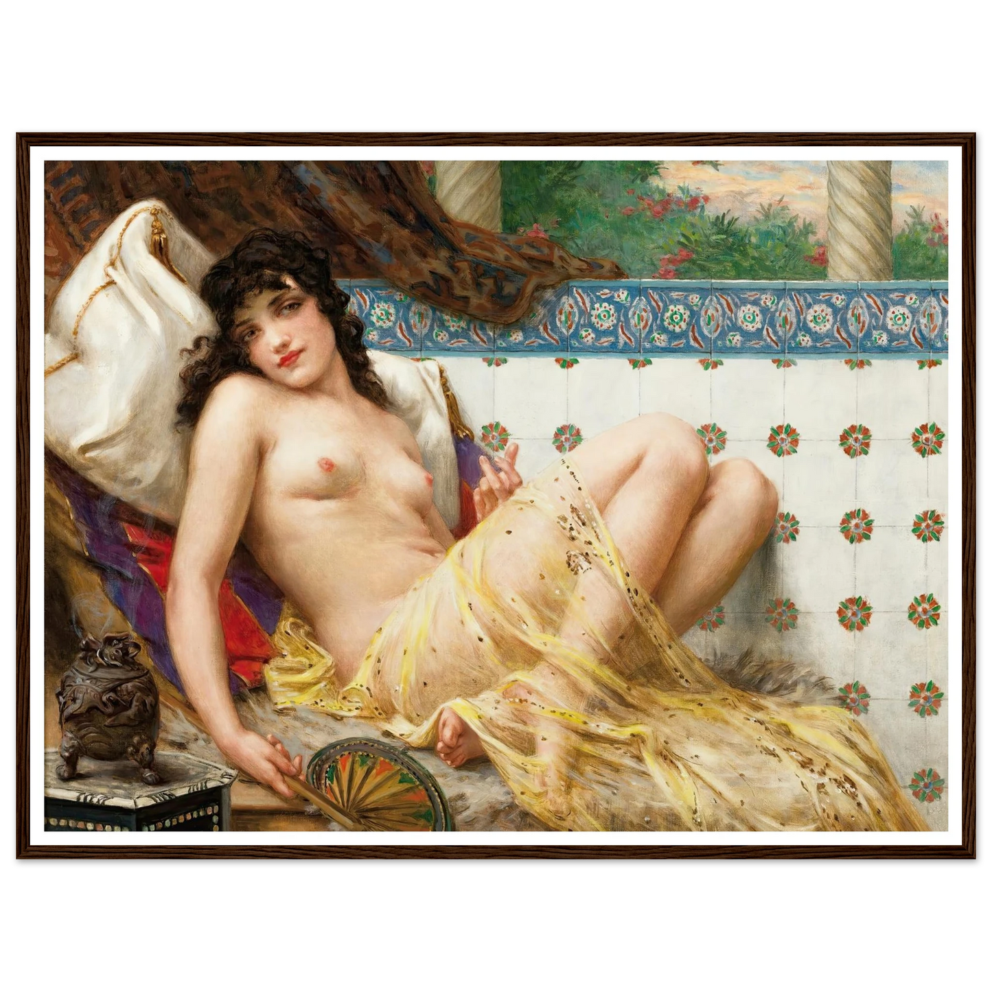 Odalisque With The Fan Art Print | Guillaume Seignac - Framed Poster - 30x40 cm / 12x16″ - Black frame