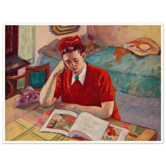 Odette au turban rouge (1947) Art Print | Henri Manguin - Framed Poster - 30x40 cm / 12x16″ - Black frame