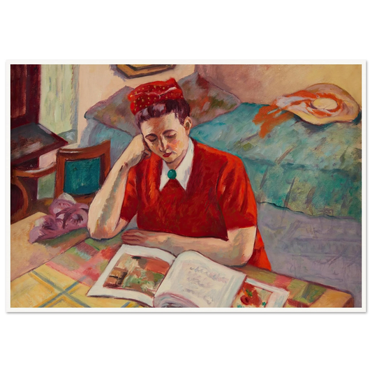 Odette au turban rouge (1947) Art Print | Henri Manguin - Framed Poster - 30x40 cm / 12x16″ - Black frame