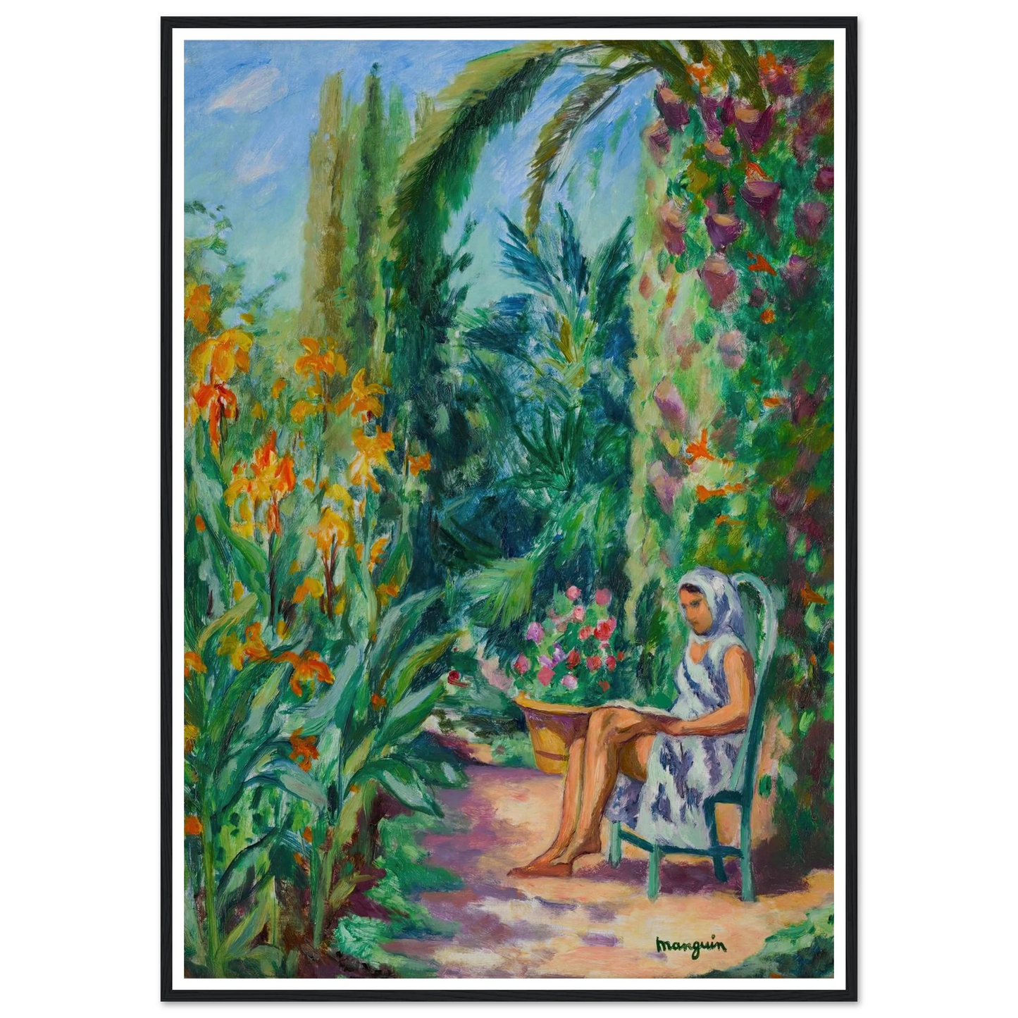 Odette dans le jardin de l’Oustalet (1933) Art Print | Henri Manguin - Framed Poster - 30x40 cm / 12x16″ - Black frame