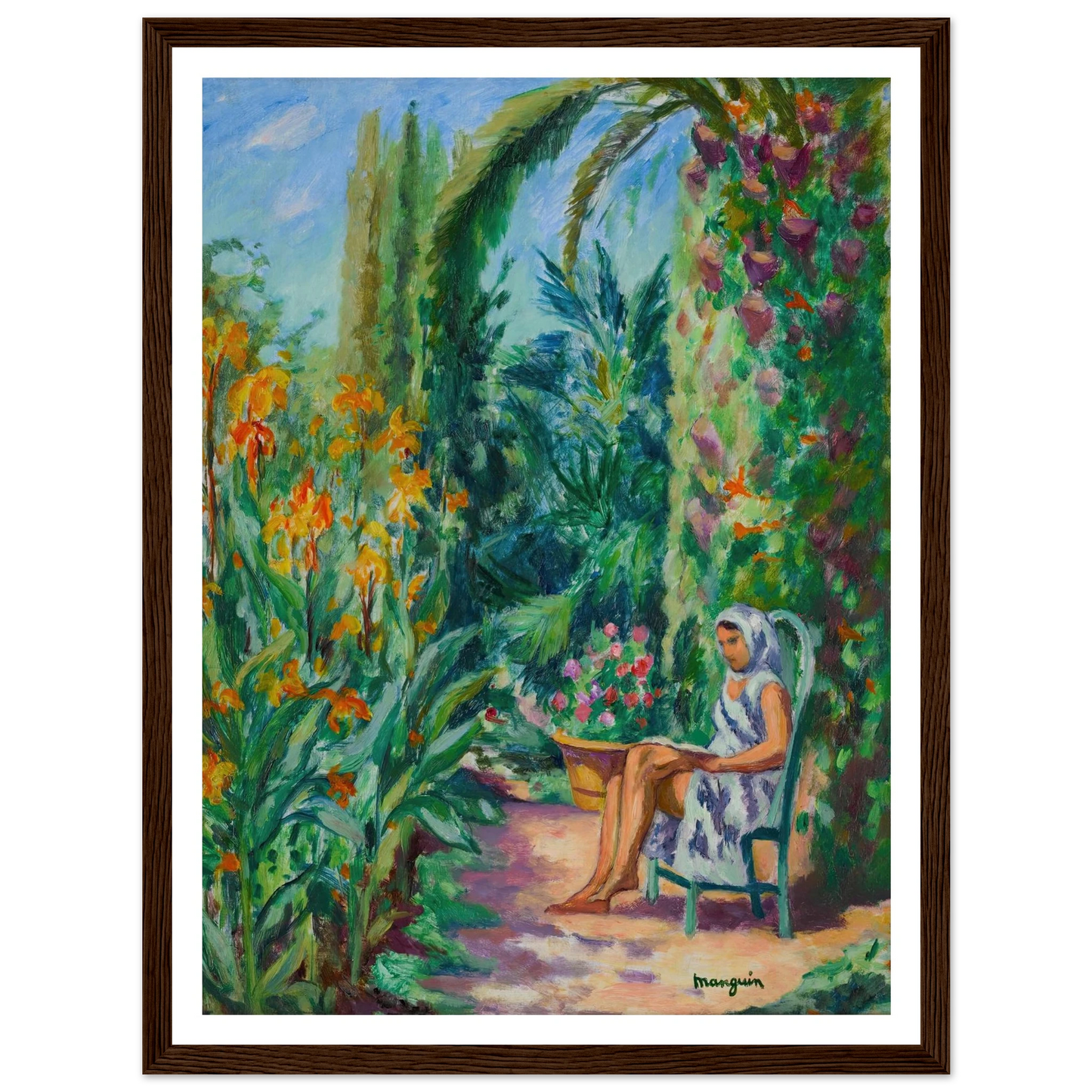 Odette dans le jardin de l’Oustalet (1933) Art Print | Henri Manguin - Framed Poster - 30x40 cm / 12x16″ - Black frame