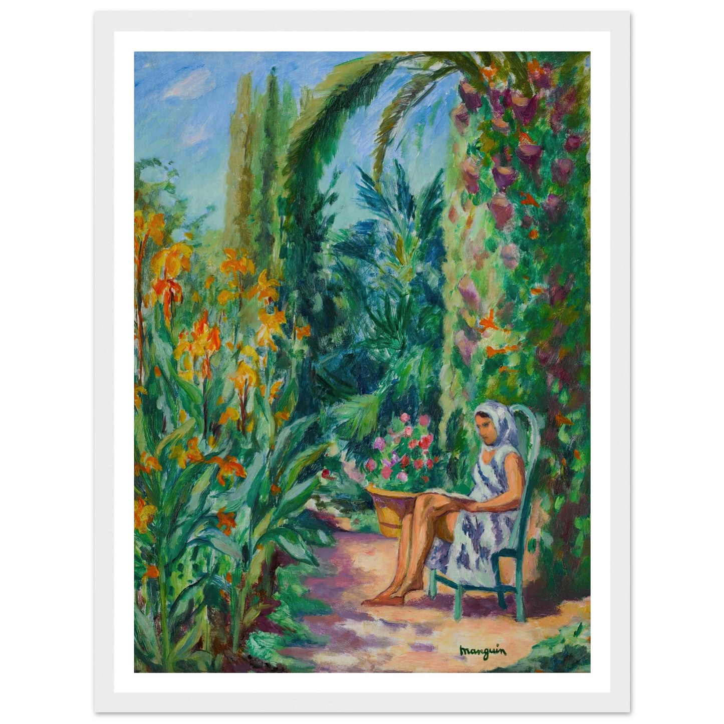 Odette dans le jardin de l’Oustalet (1933) Art Print | Henri Manguin - Framed Poster - 30x40 cm / 12x16″ - Black frame
