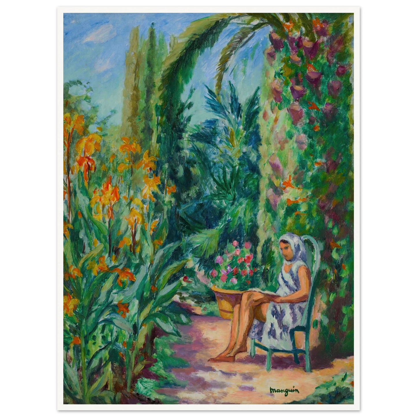 Odette dans le jardin de l’Oustalet (1933) Art Print | Henri Manguin - Framed Poster - 30x40 cm / 12x16″ - Black frame