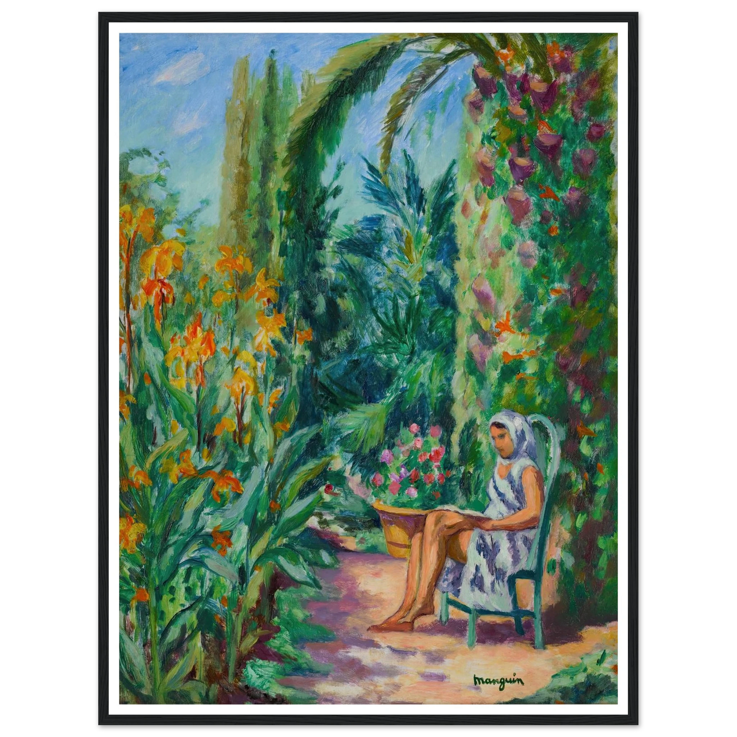 Odette dans le jardin de l’Oustalet (1933) Art Print | Henri Manguin - Framed Poster - 30x40 cm / 12x16″ - Black frame