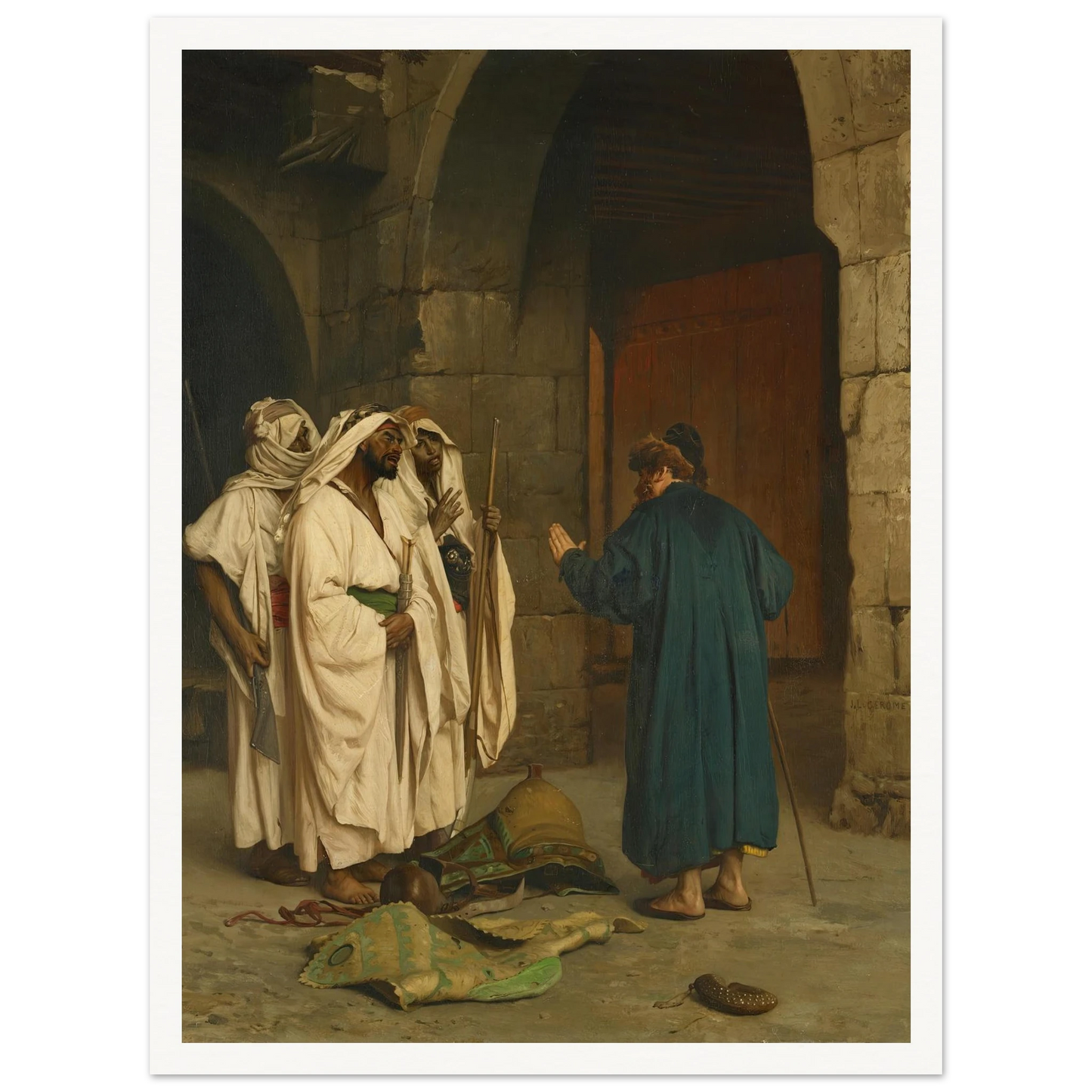 Old Jew with three Arabs Art Print | Jean Leon Gerome - Framed Poster - 30x40 cm / 12x16″ - Black frame