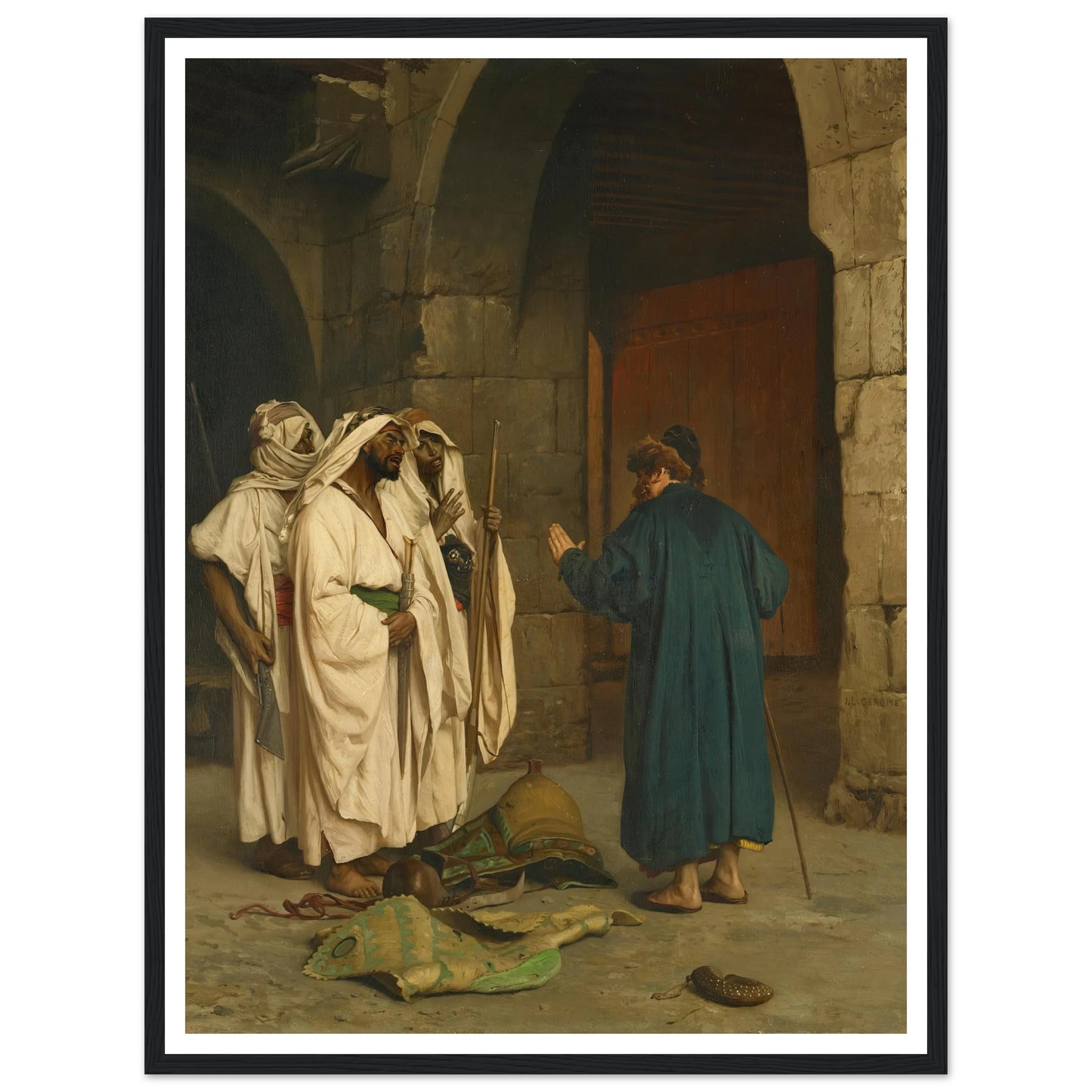 Old Jew with three Arabs Art Print | Jean Leon Gerome - Framed Poster - 30x40 cm / 12x16″ - Black frame