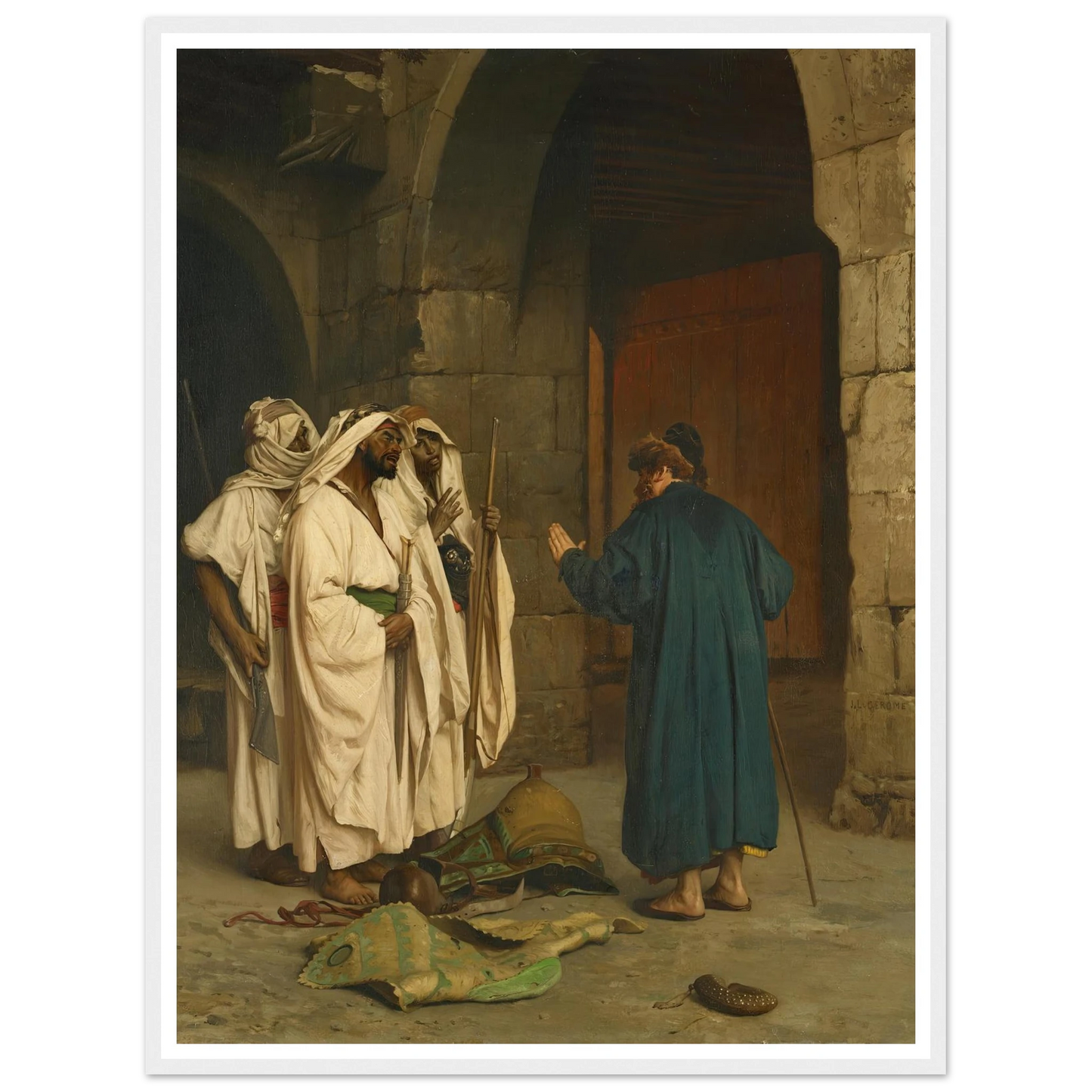 Old Jew with three Arabs Art Print | Jean Leon Gerome - Framed Poster - 30x40 cm / 12x16″ - Black frame