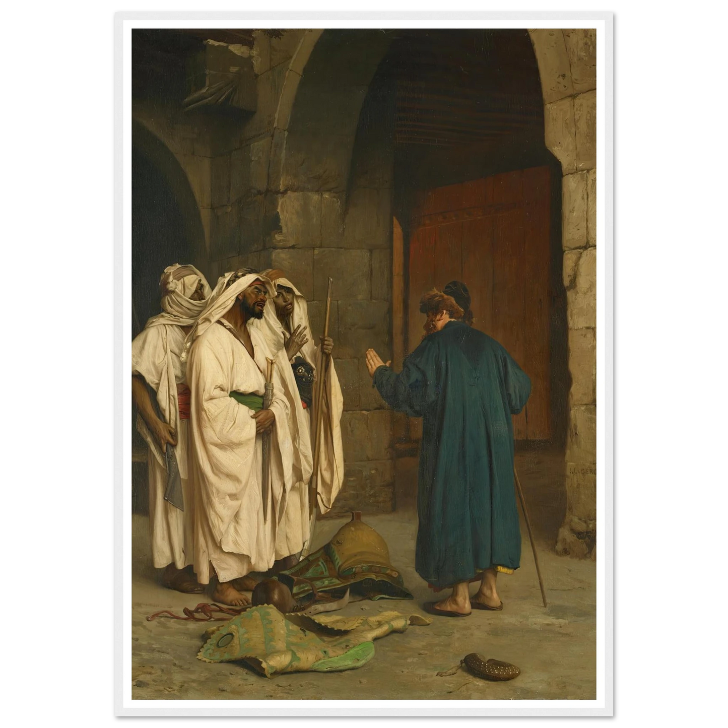 Old Jew with three Arabs Art Print | Jean Leon Gerome - Framed Poster - 30x40 cm / 12x16″ - Black frame
