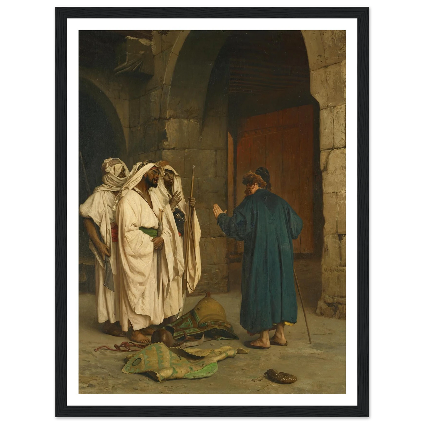 Old Jew with three Arabs Art Print | Jean Leon Gerome - Framed Poster - 30x40 cm / 12x16″ - Black frame