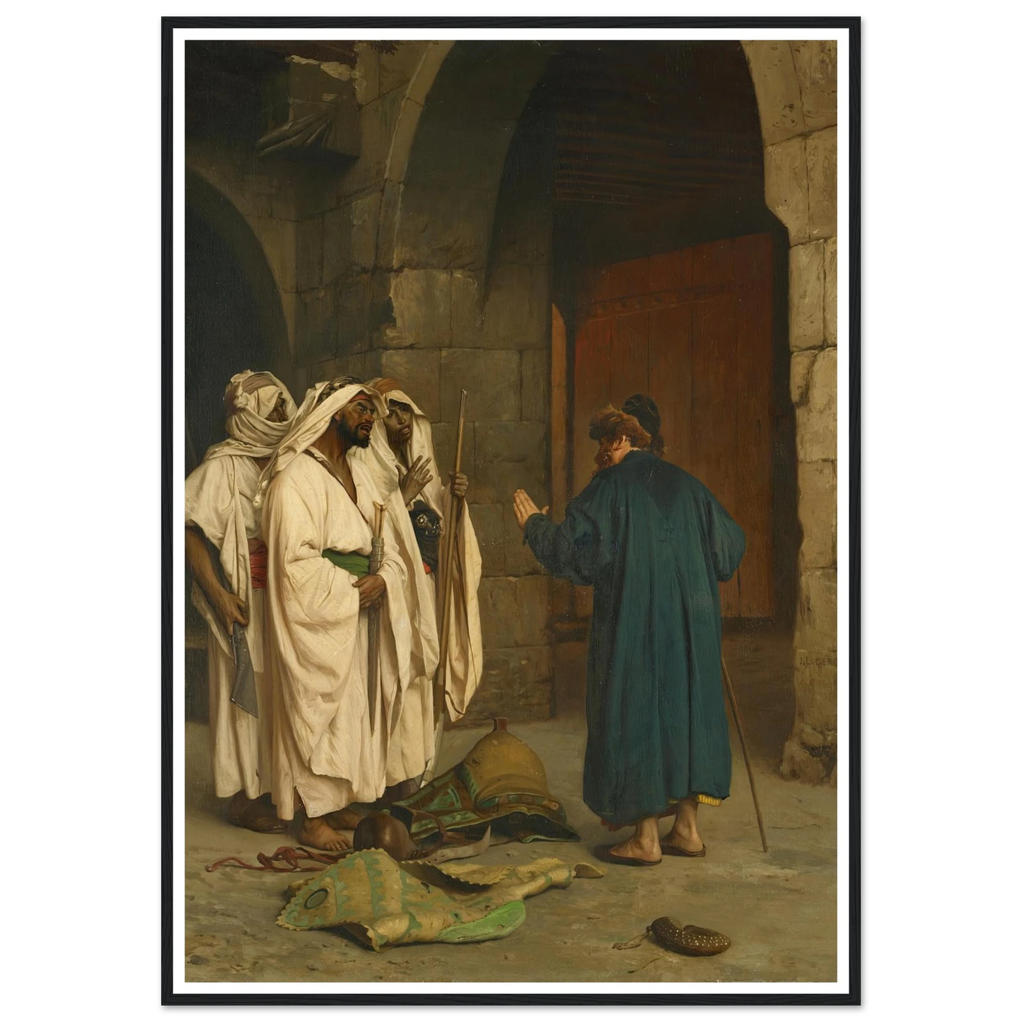 Old Jew with three Arabs Art Print | Jean Leon Gerome - Framed Poster - 30x40 cm / 12x16″ - Black frame