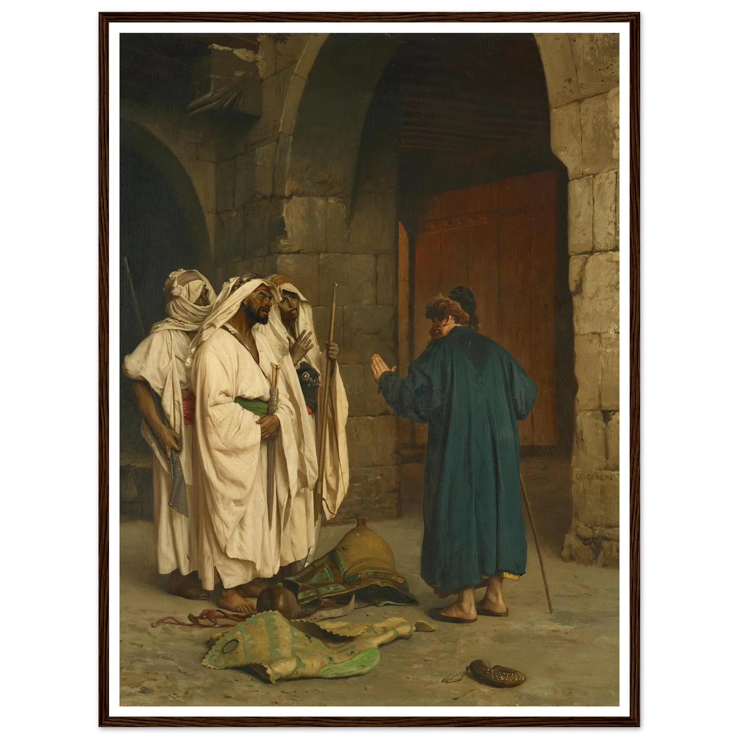 Old Jew with three Arabs Art Print | Jean Leon Gerome - Framed Poster - 30x40 cm / 12x16″ - Black frame