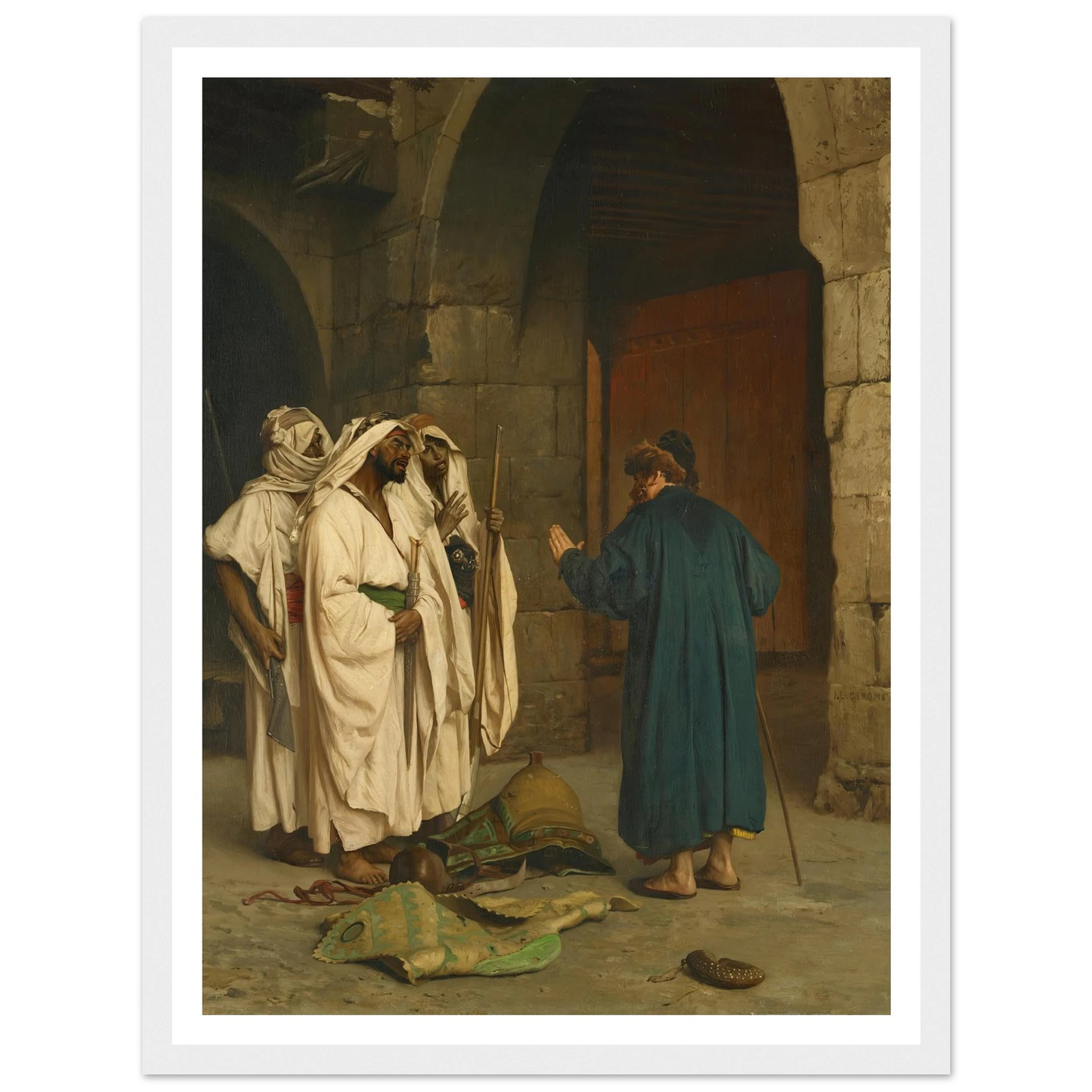 Old Jew with three Arabs Art Print | Jean Leon Gerome - Framed Poster - 30x40 cm / 12x16″ - Black frame