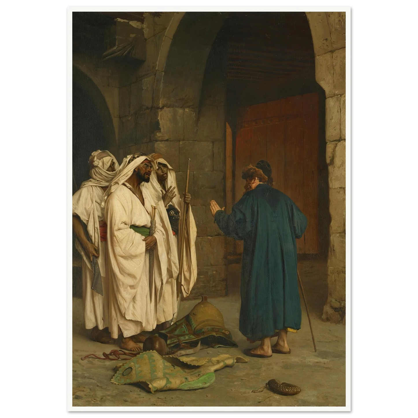 Old Jew with three Arabs Art Print | Jean Leon Gerome - Framed Poster - 30x40 cm / 12x16″ - Black frame