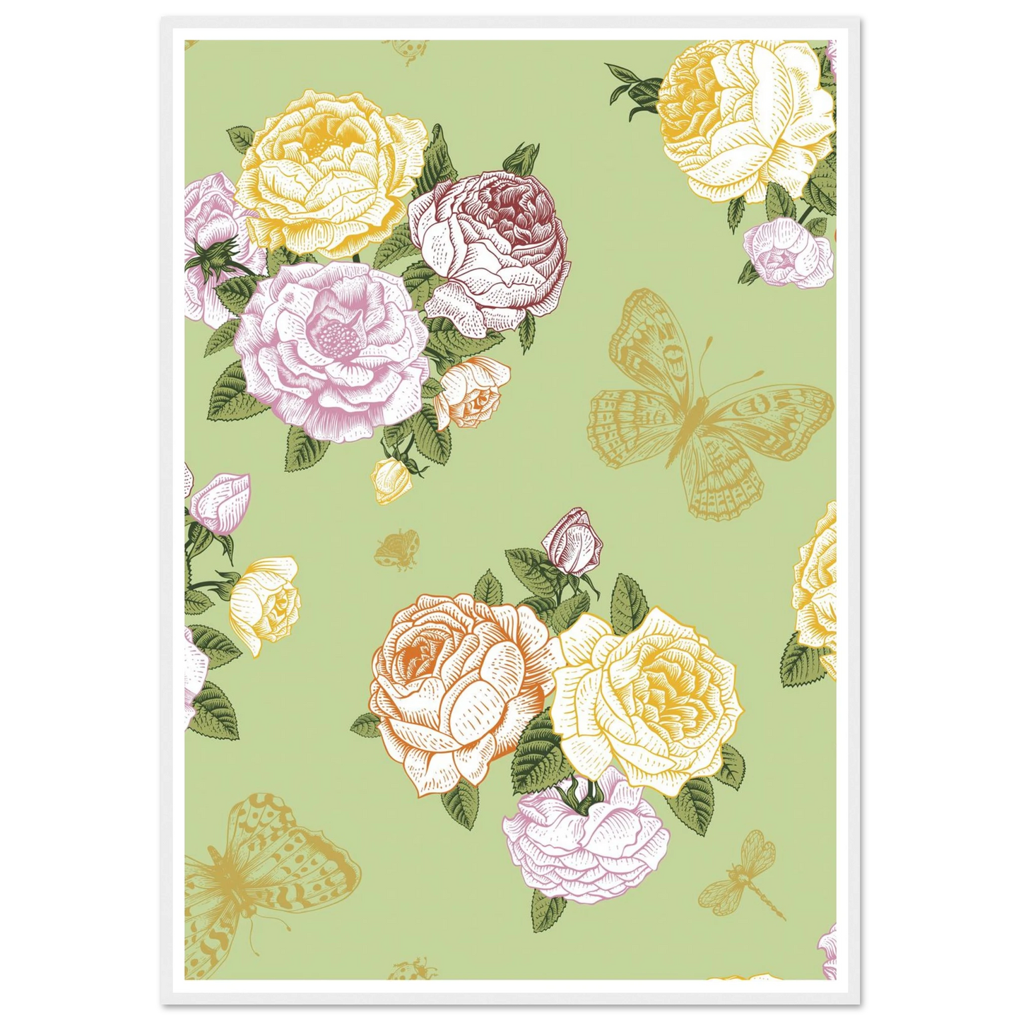 Olive Rose Garland Art Print | William Morris Inspired - Framed Poster - 30x30 cm / 12x12″ - Black frame