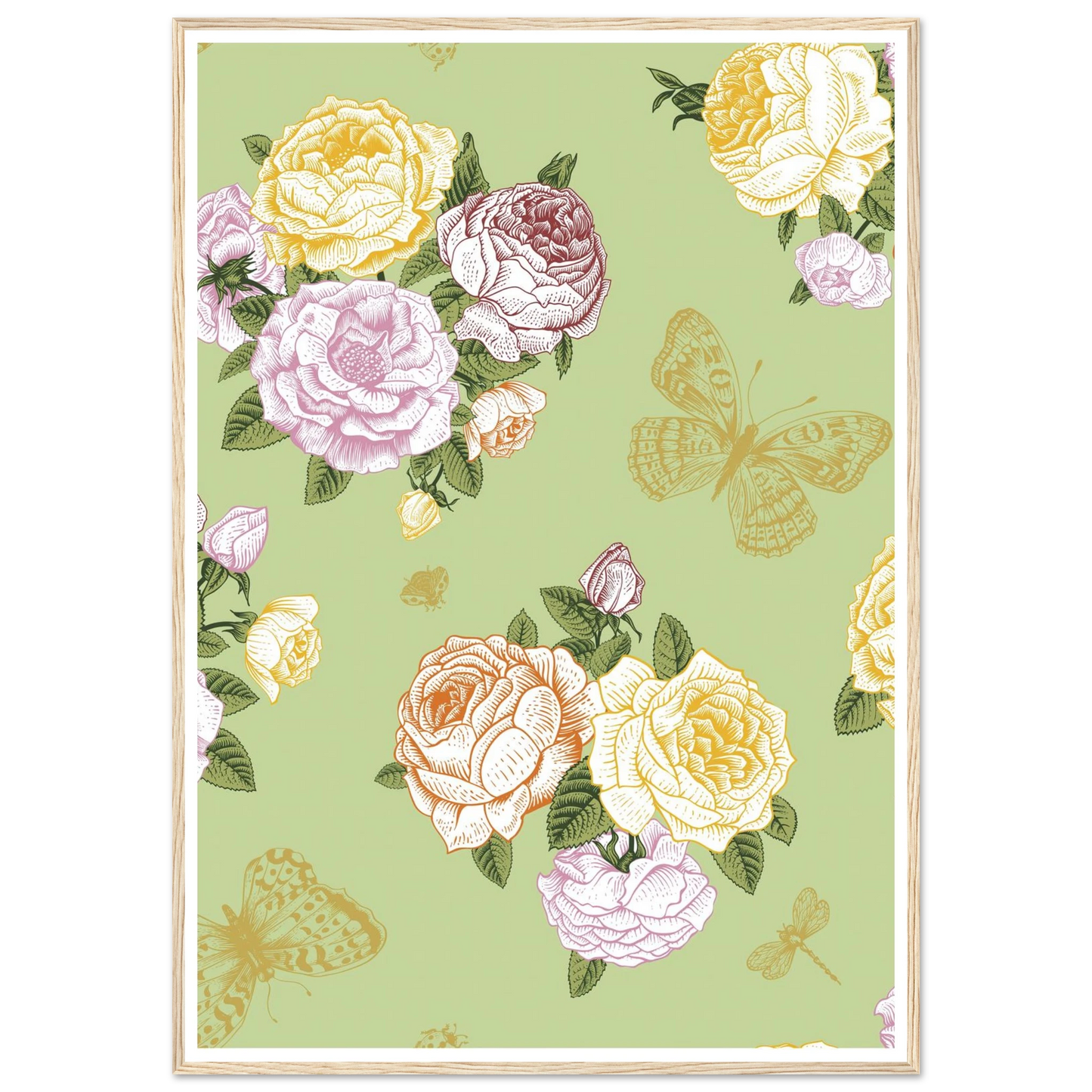 Olive Rose Garland Art Print | William Morris Inspired - Framed Poster - 30x30 cm / 12x12″ - Black frame