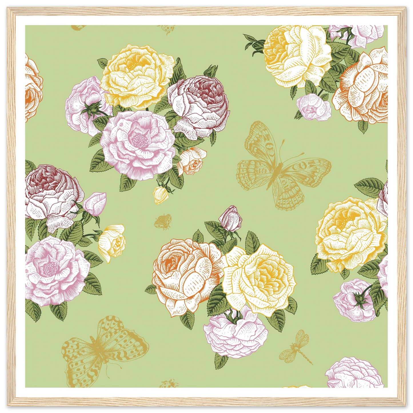 Olive Rose Garland Art Print | William Morris Inspired - Framed Poster - 30x30 cm / 12x12″ - Black frame