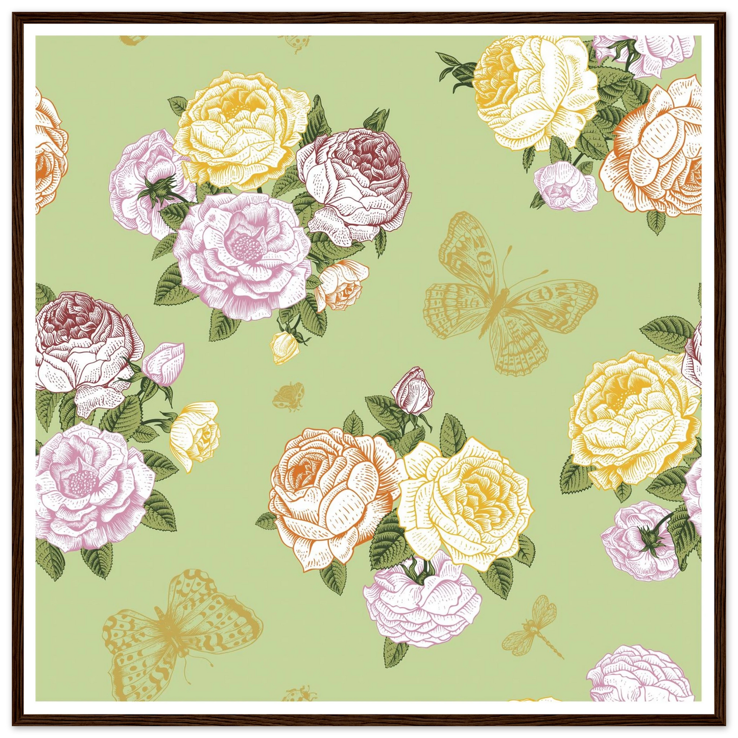 Olive Rose Garland Art Print | William Morris Inspired - Framed Poster - 30x30 cm / 12x12″ - Black frame