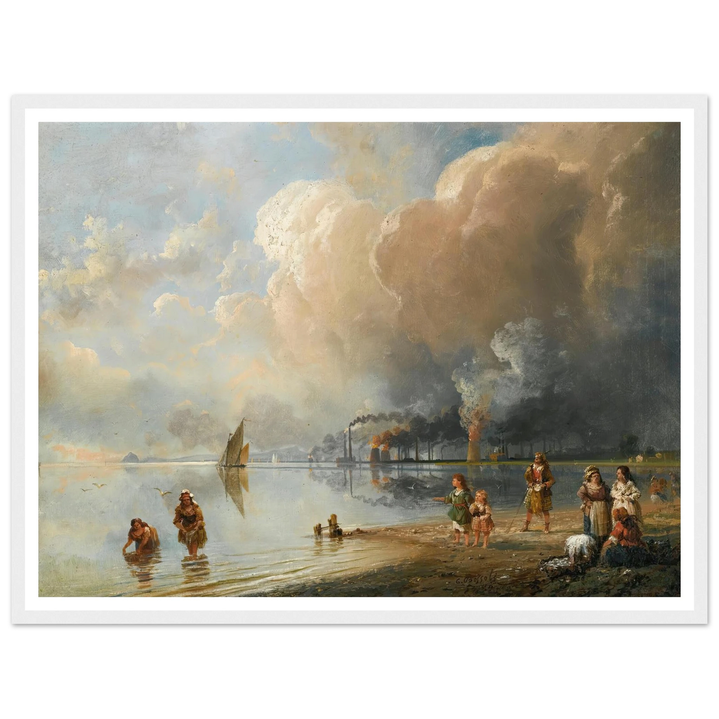 On the banks of the forth, Edinburgh Art Print | Carlo Bossoli - Framed Poster - 30x40 cm / 12x16″ - Black frame