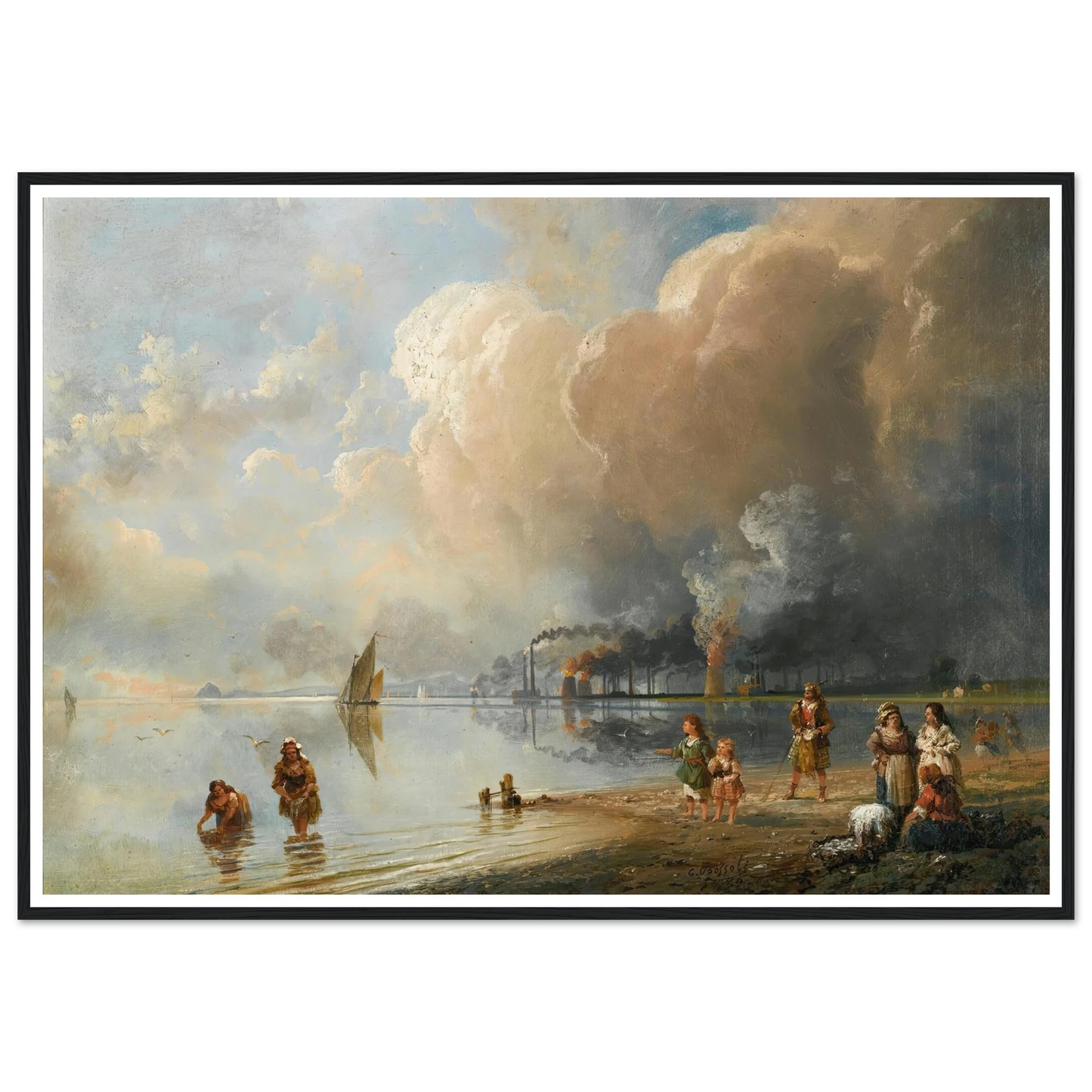 On the banks of the forth, Edinburgh Art Print | Carlo Bossoli - Framed Poster - 30x40 cm / 12x16″ - Black frame