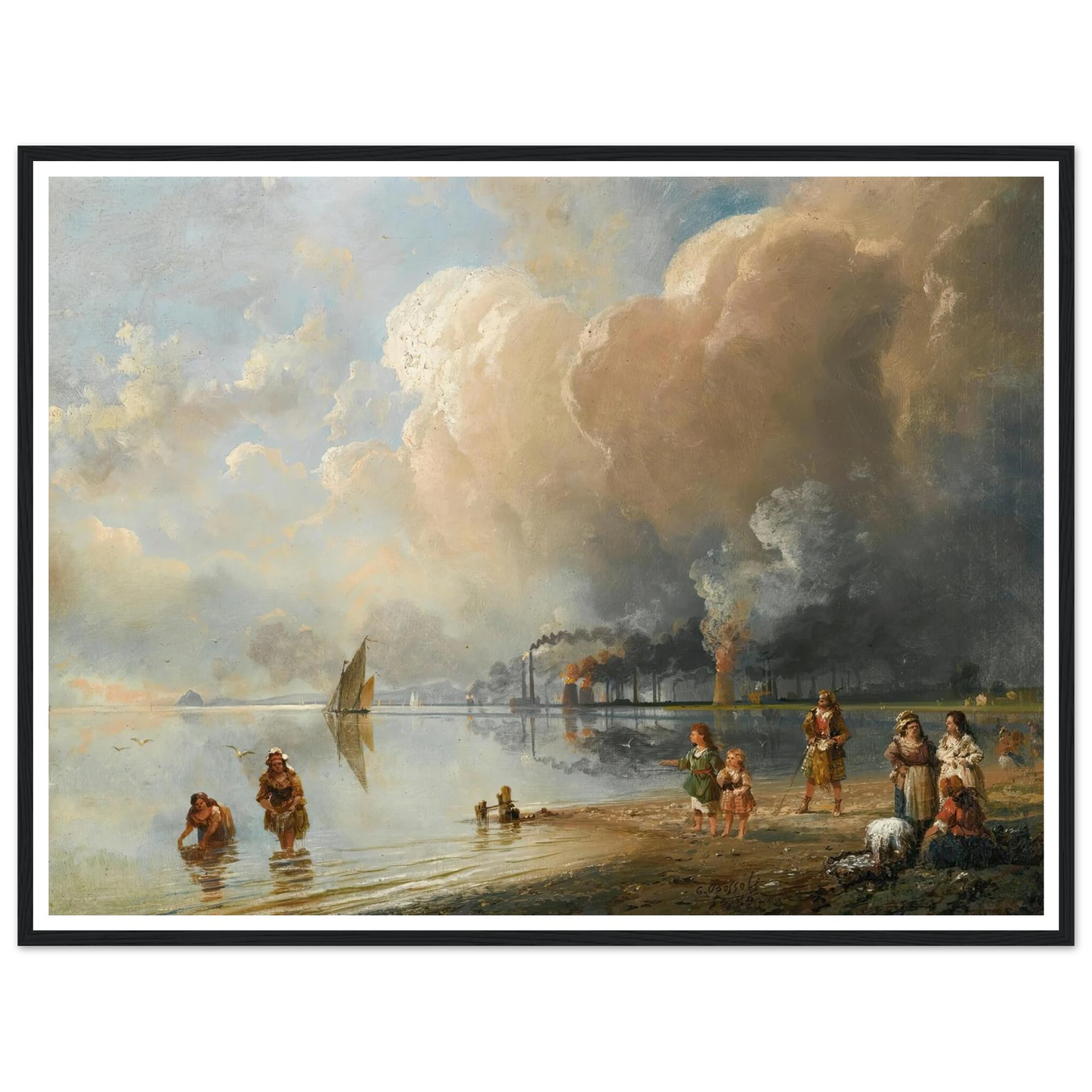 On the banks of the forth, Edinburgh Art Print | Carlo Bossoli - Framed Poster - 30x40 cm / 12x16″ - Black frame