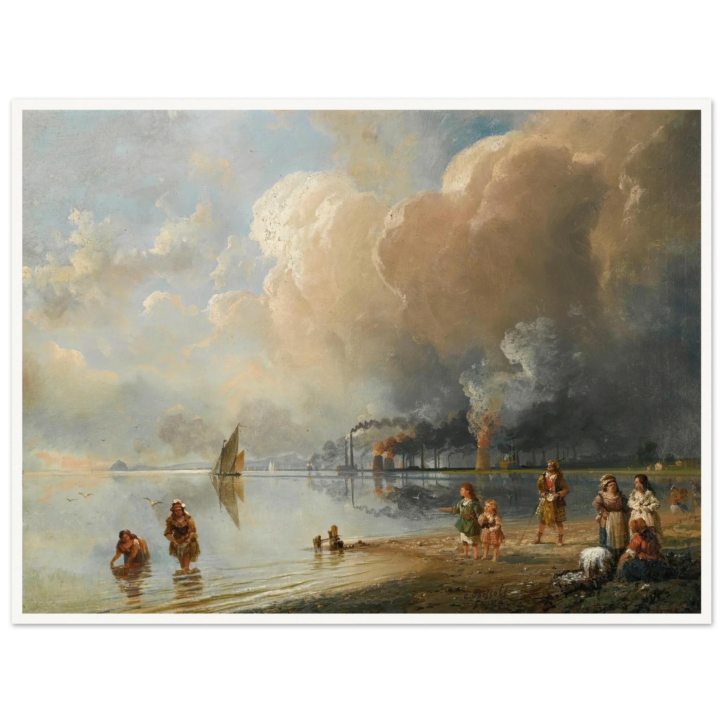 On the banks of the forth, Edinburgh Art Print | Carlo Bossoli - Framed Poster - 30x40 cm / 12x16″ - Black frame