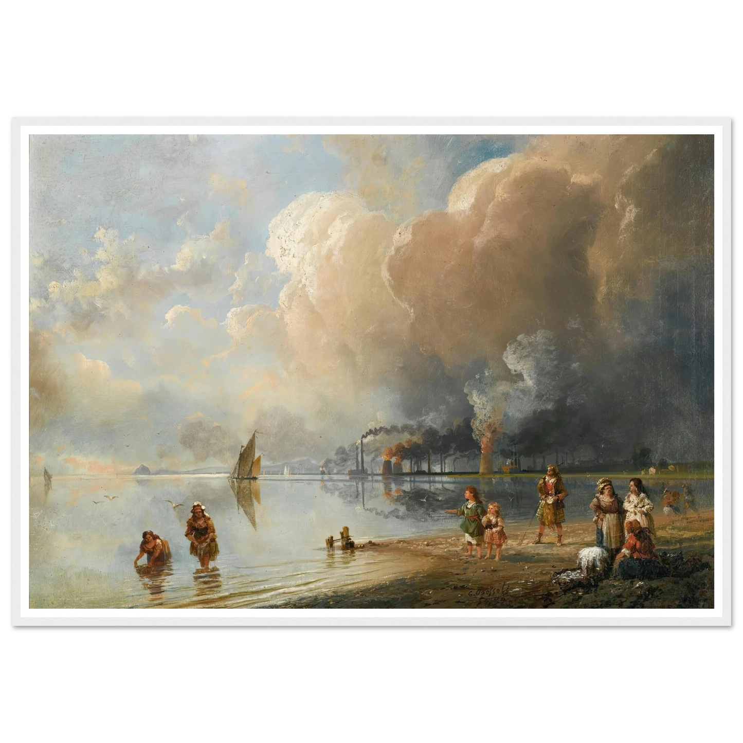 On the banks of the forth, Edinburgh Art Print | Carlo Bossoli - Framed Poster - 30x40 cm / 12x16″ - Black frame