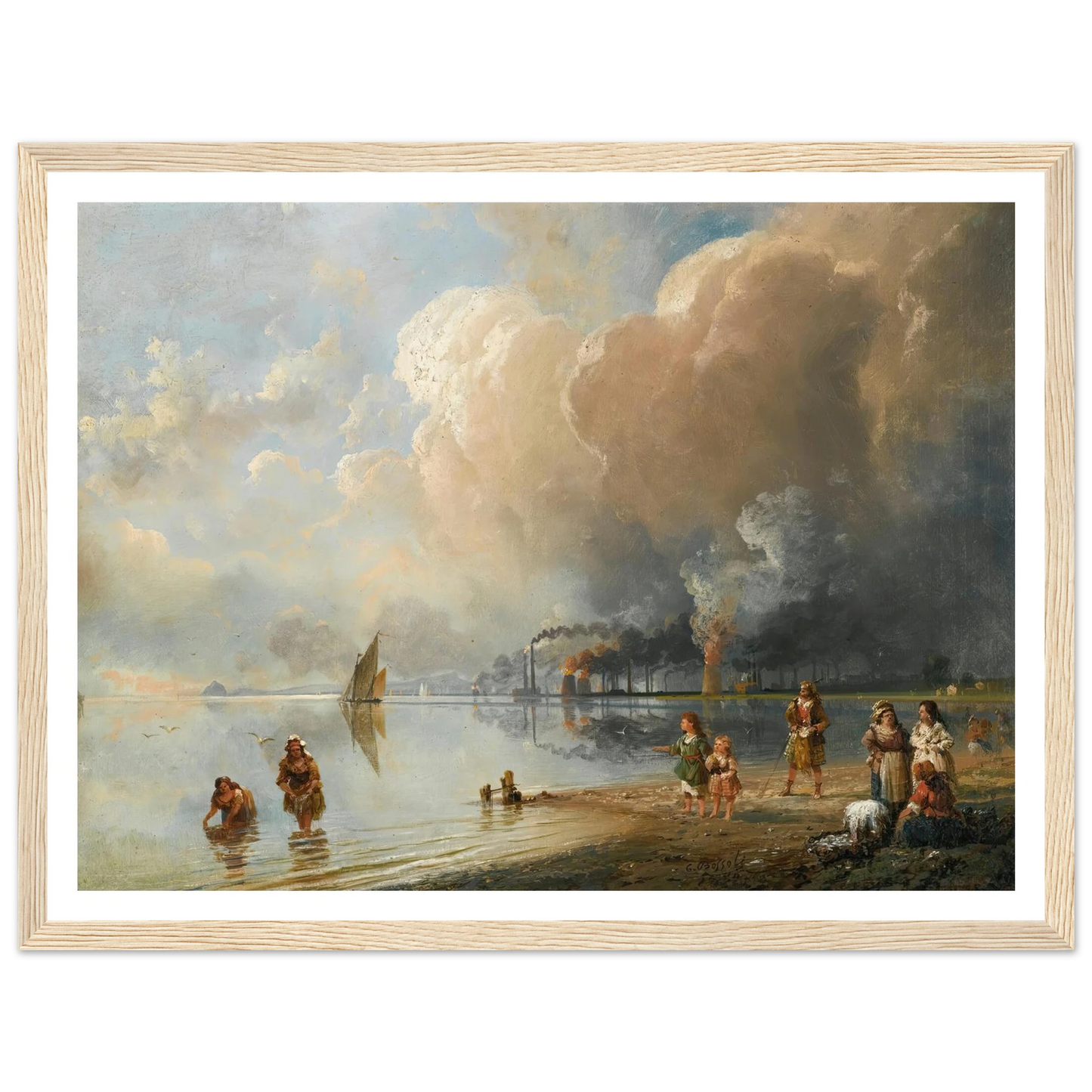 On the banks of the forth, Edinburgh Art Print | Carlo Bossoli - Framed Poster - 30x40 cm / 12x16″ - Black frame