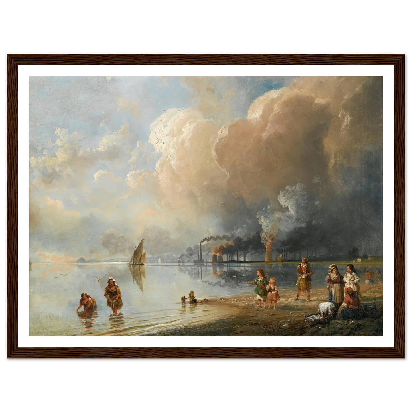 On the banks of the forth, Edinburgh Art Print | Carlo Bossoli - Framed Poster - 30x40 cm / 12x16″ - Black frame