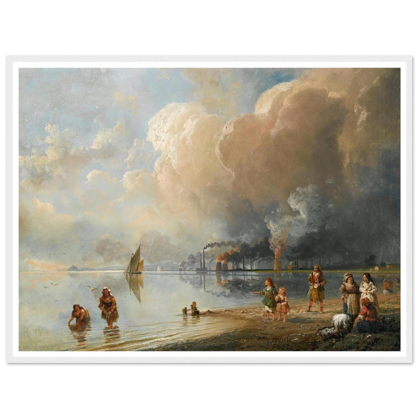 On the banks of the forth, Edinburgh Art Print | Carlo Bossoli - Framed Poster - 30x40 cm / 12x16″ - Black frame