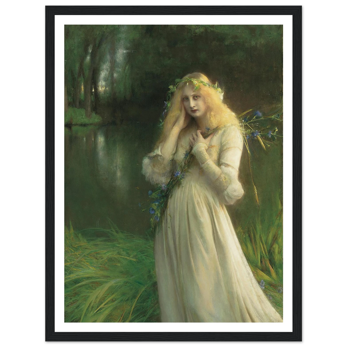 Ophelia (1900) Art Print | Pascal Adolphe Jean Dagnan Bouveret - Framed Poster - 30x40 cm / 12x16″ - Black frame