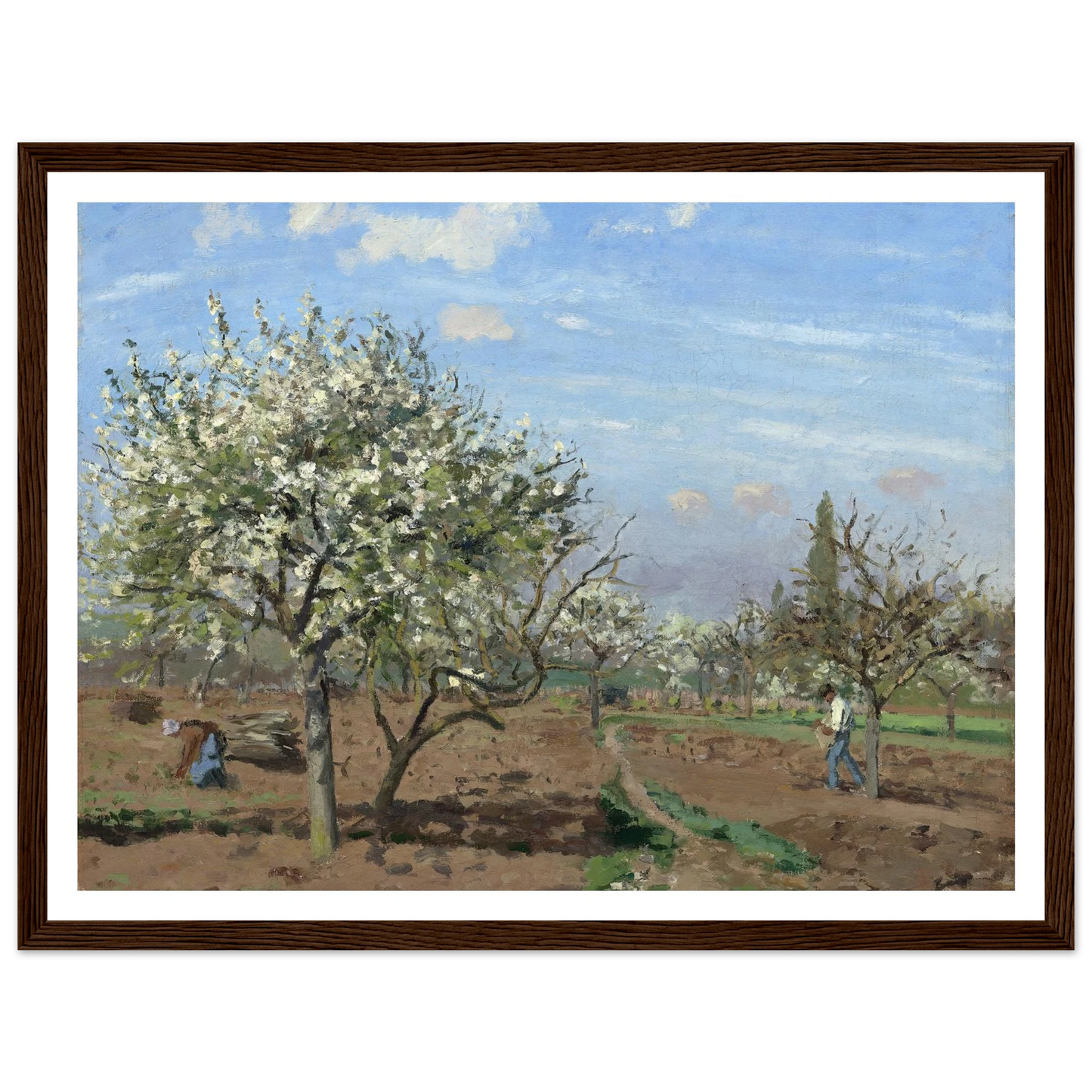 Orchard in Bloom,Louveciennes (1872) Art Print | Camille Pissarro - Framed Poster - 30x40 cm / 12x16″ - Black frame