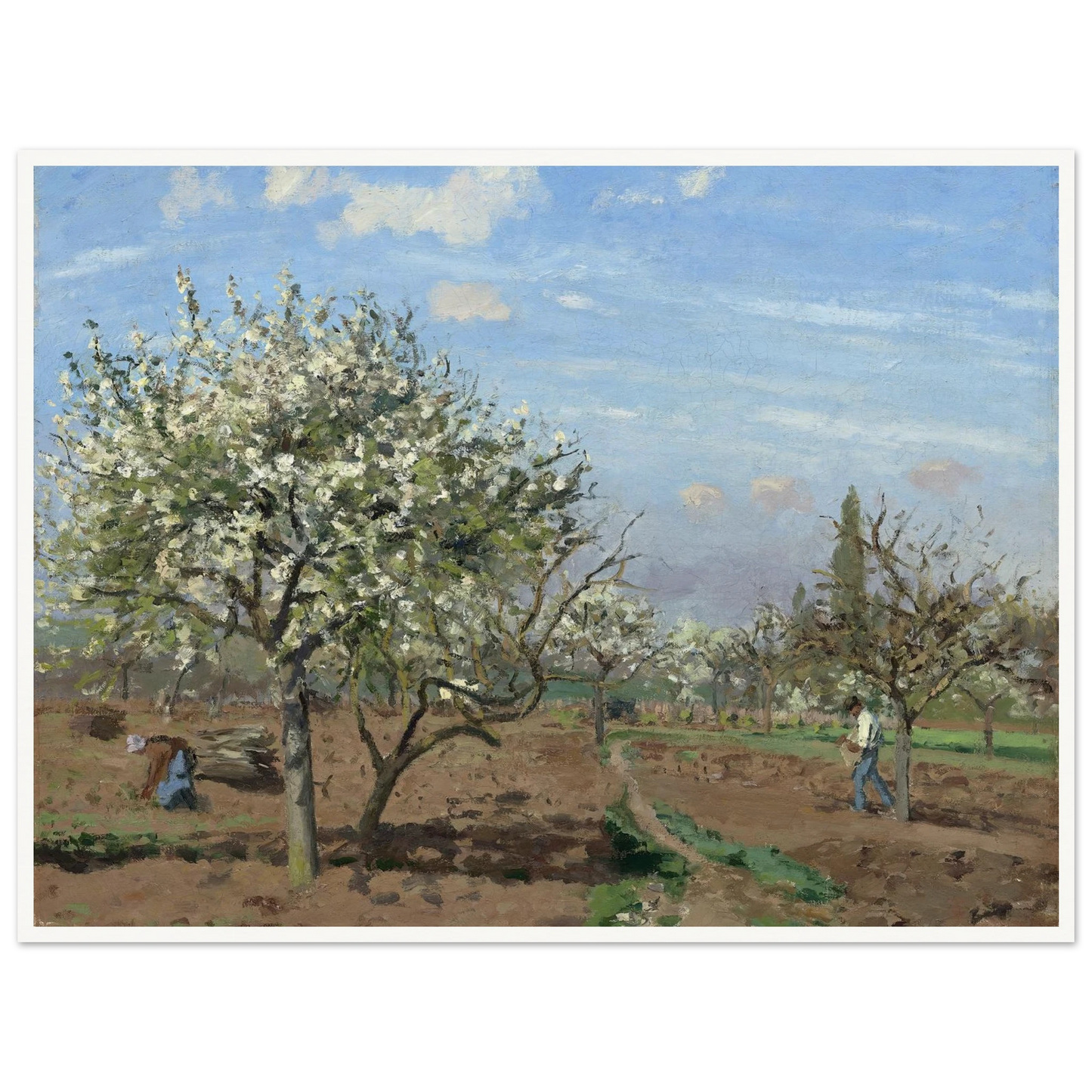 Orchard in Bloom,Louveciennes (1872) Art Print | Camille Pissarro - Framed Poster - 30x40 cm / 12x16″ - Black frame