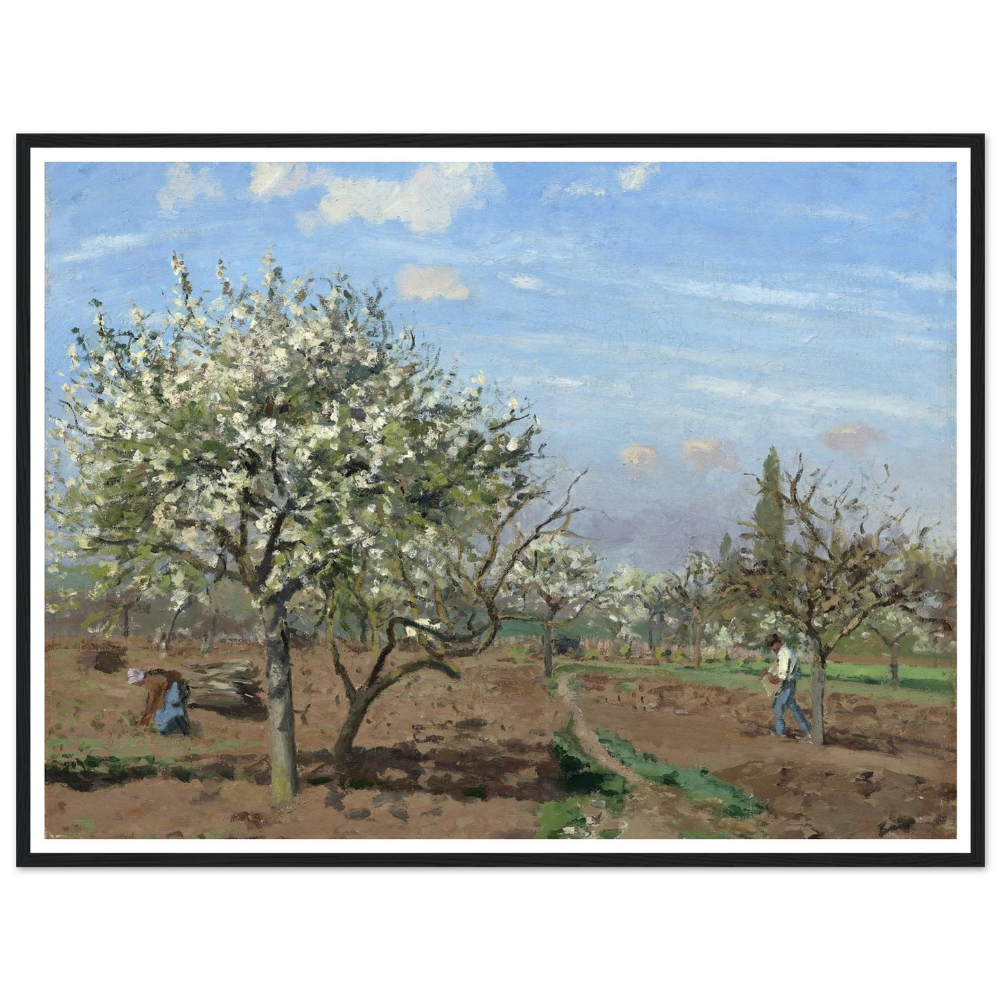 Orchard in Bloom,Louveciennes (1872) Art Print | Camille Pissarro - Framed Poster - 30x40 cm / 12x16″ - Black frame