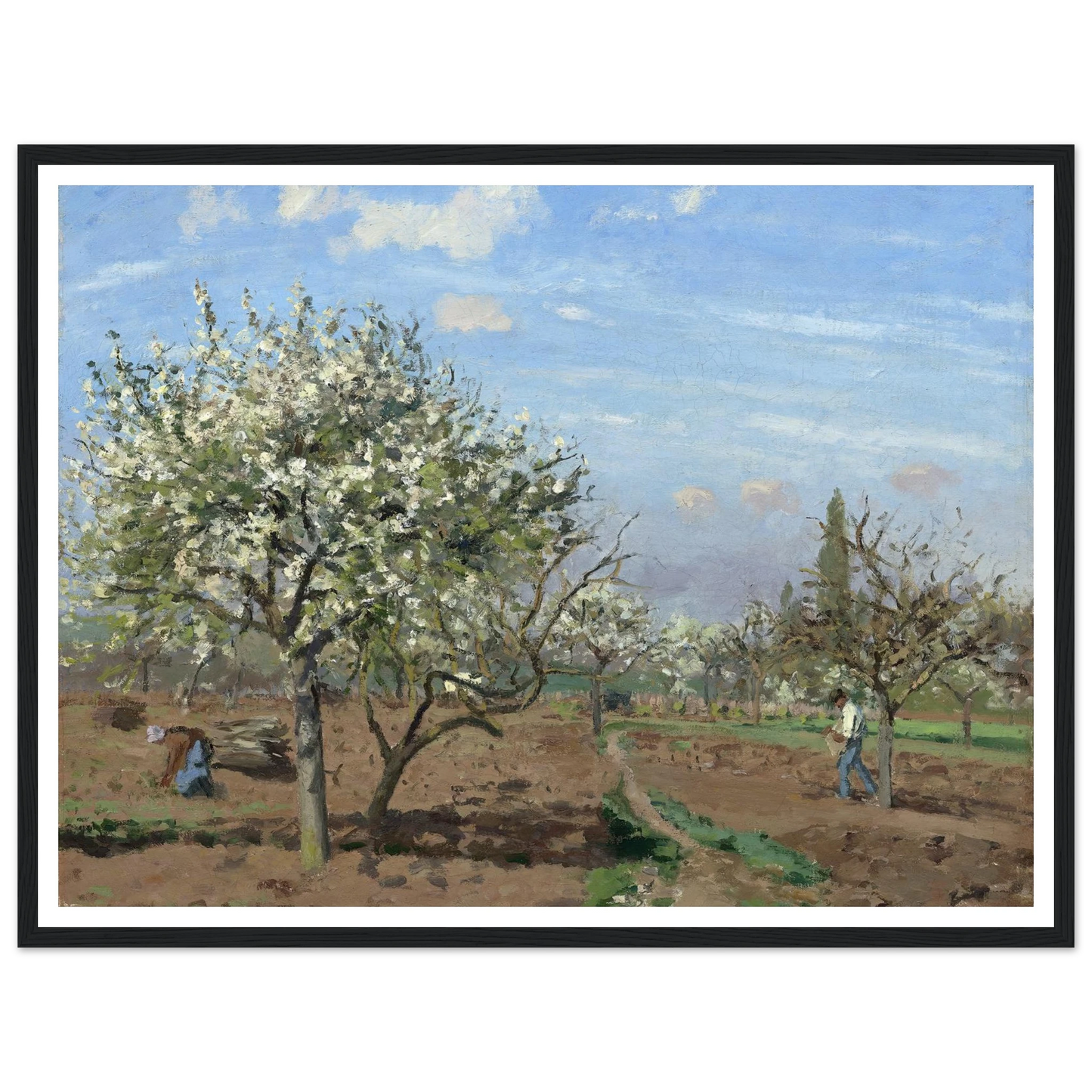 Orchard in Bloom,Louveciennes (1872) Art Print | Camille Pissarro - Framed Poster - 30x40 cm / 12x16″ - Black frame