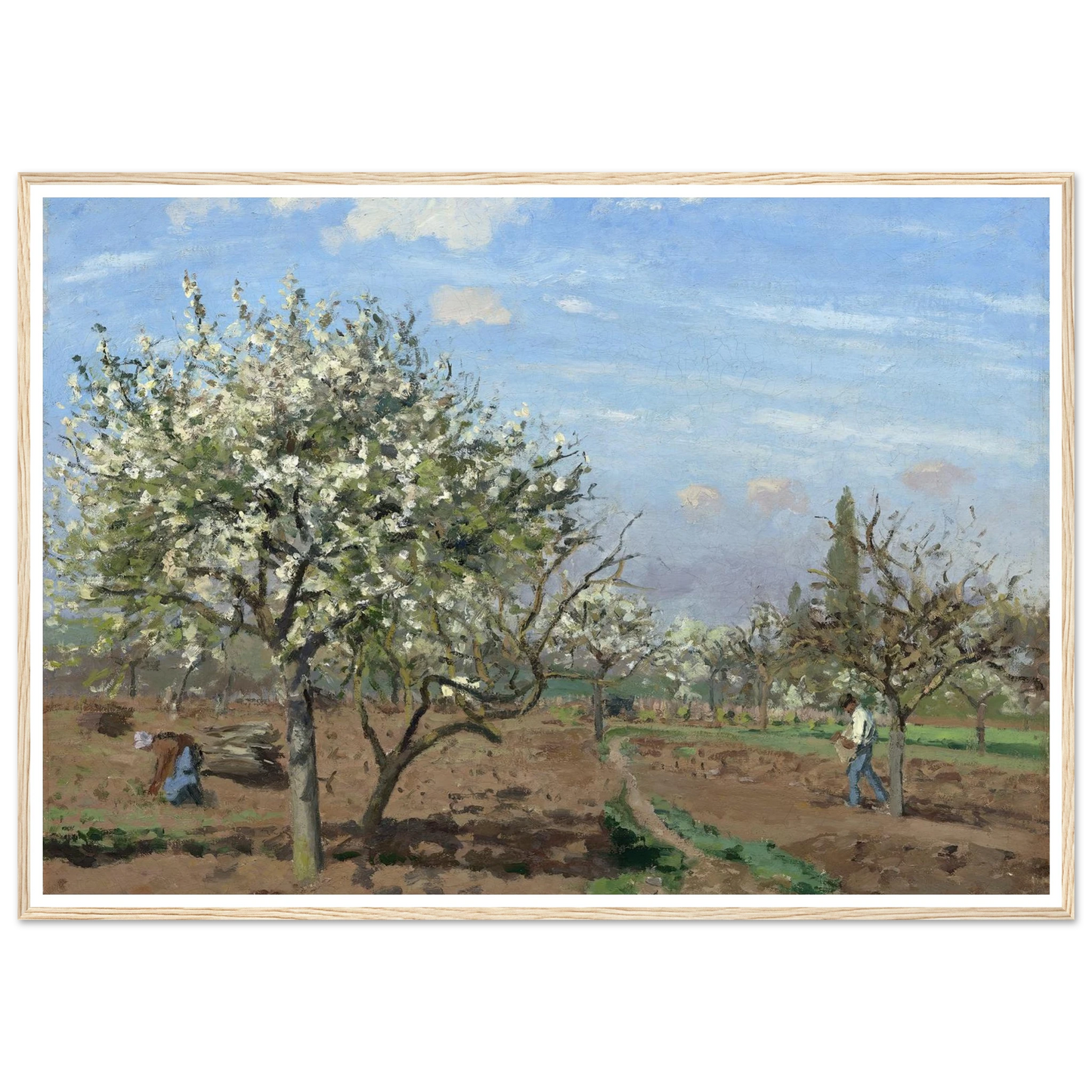 Orchard in Bloom,Louveciennes (1872) Art Print | Camille Pissarro - Framed Poster - 30x40 cm / 12x16″ - Black frame
