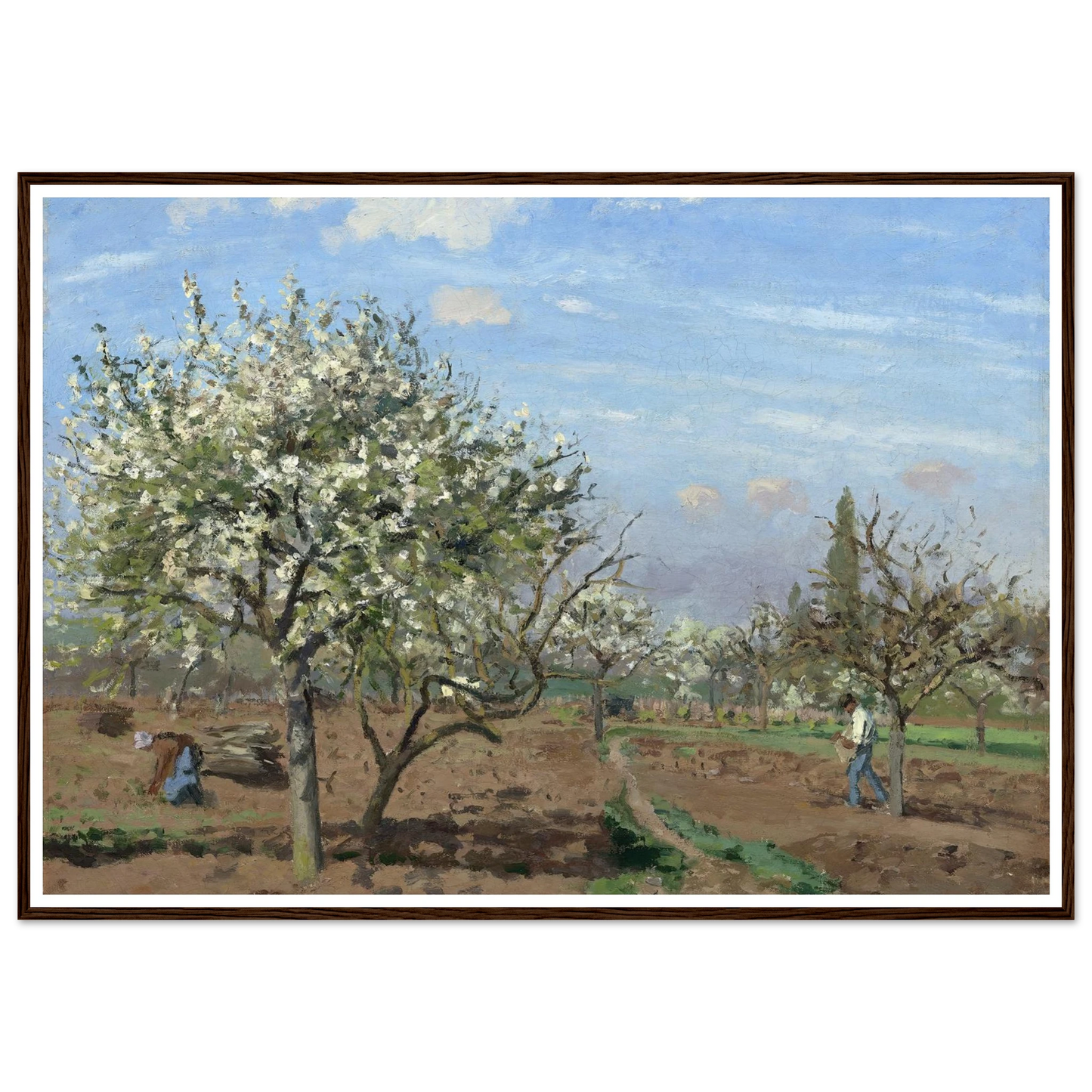 Orchard in Bloom,Louveciennes (1872) Art Print | Camille Pissarro - Framed Poster - 30x40 cm / 12x16″ - Black frame
