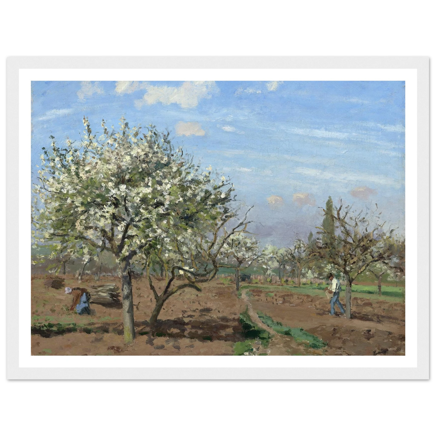 Orchard in Bloom,Louveciennes (1872) Art Print | Camille Pissarro - Framed Poster - 30x40 cm / 12x16″ - Black frame