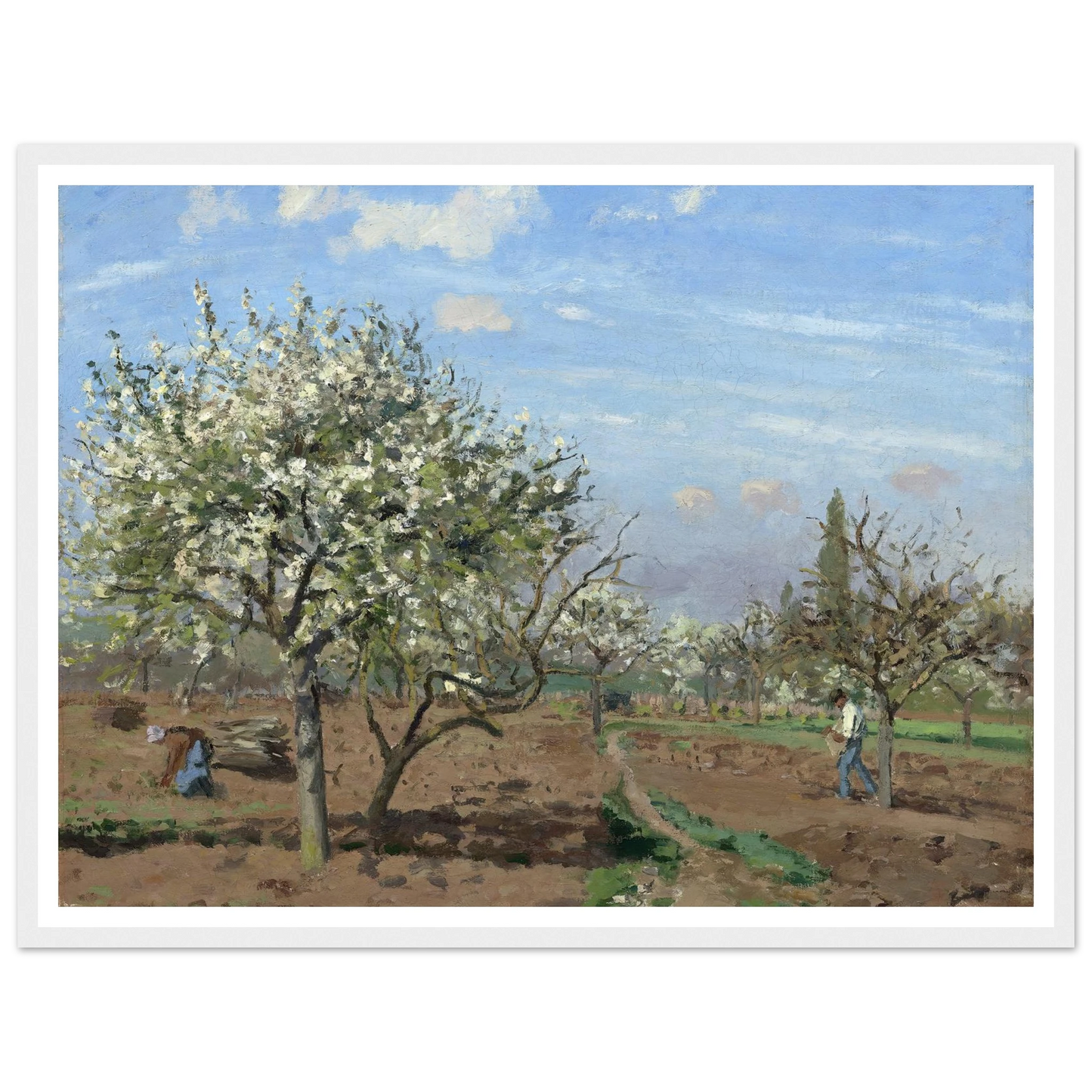 Orchard in Bloom,Louveciennes (1872) Art Print | Camille Pissarro - Framed Poster - 30x40 cm / 12x16″ - Black frame