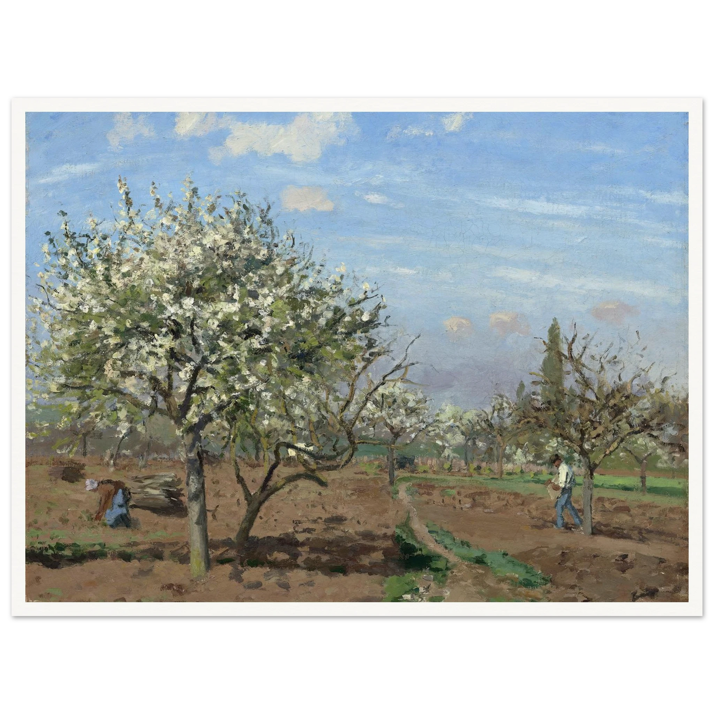 Orchard in Bloom,Louveciennes (1872) Art Print | Camille Pissarro - Framed Poster - 30x40 cm / 12x16″ - Black frame