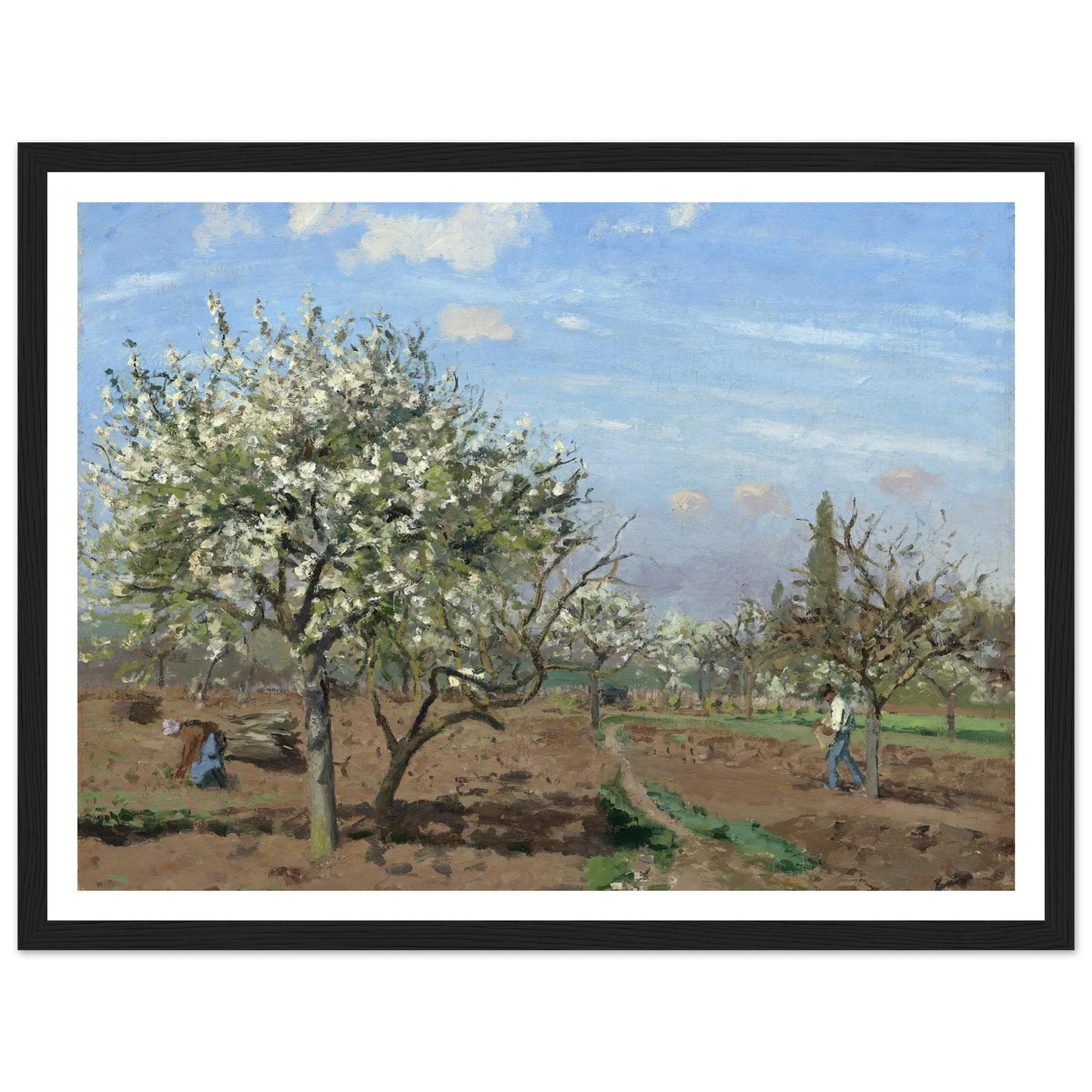 Orchard in Bloom,Louveciennes (1872) Art Print | Camille Pissarro - Framed Poster - 30x40 cm / 12x16″ - Black frame